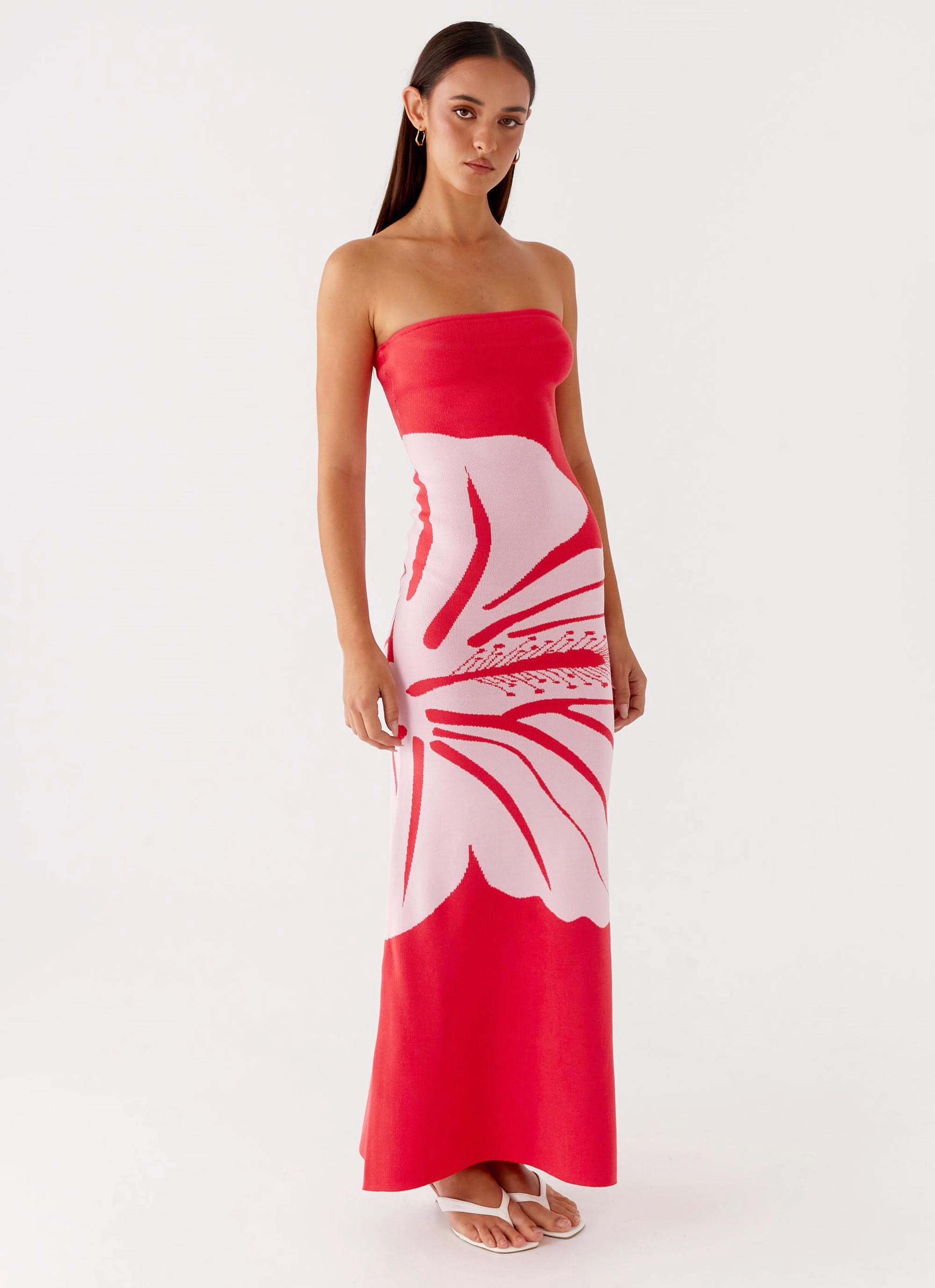Perfect For Any Occasion Jala Strapless Knit Maxi Dress - Red Floral