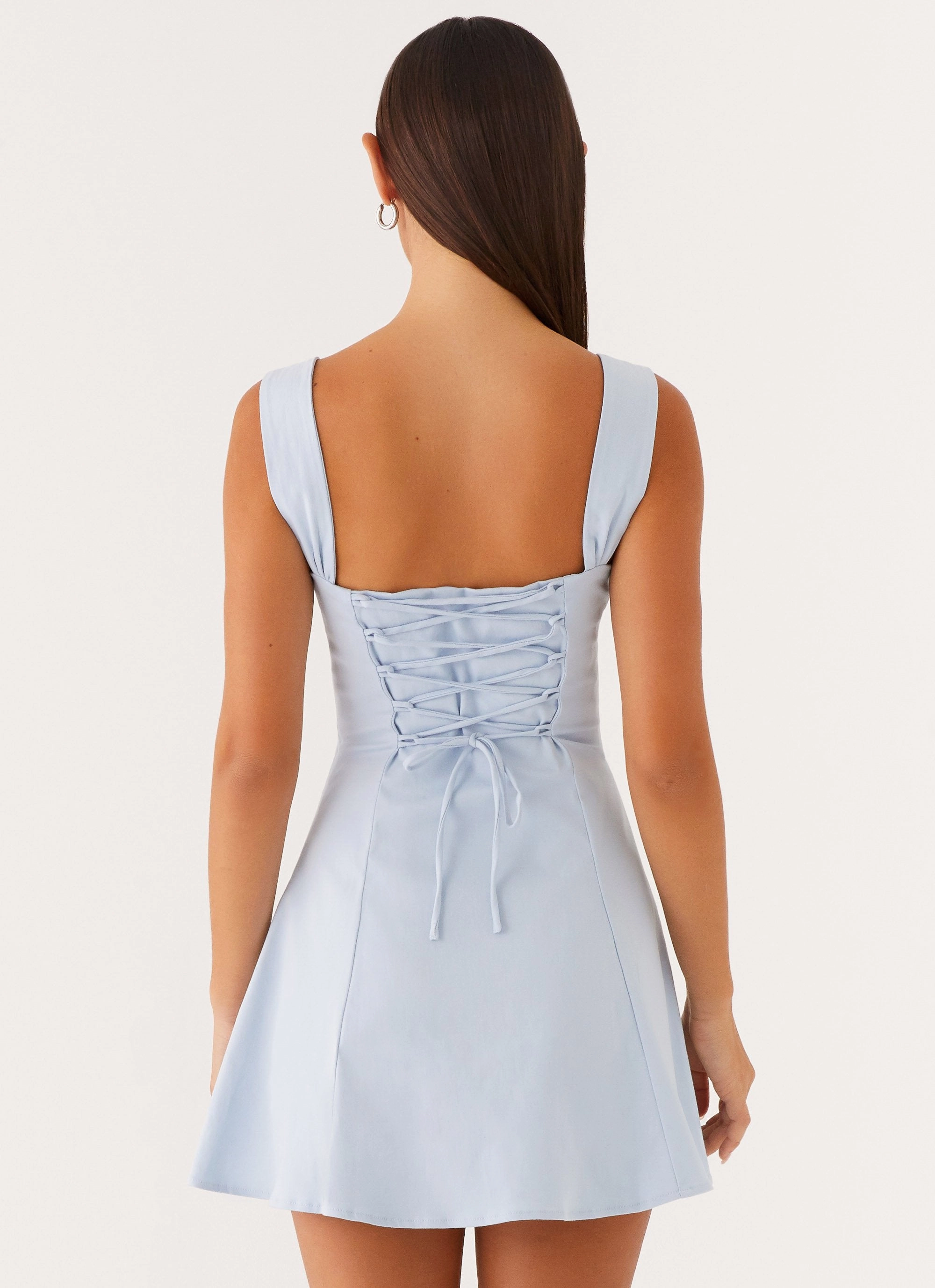 Jamaya Tie Mini Dress - Blue Feminine Comfort Minimalist-Trend