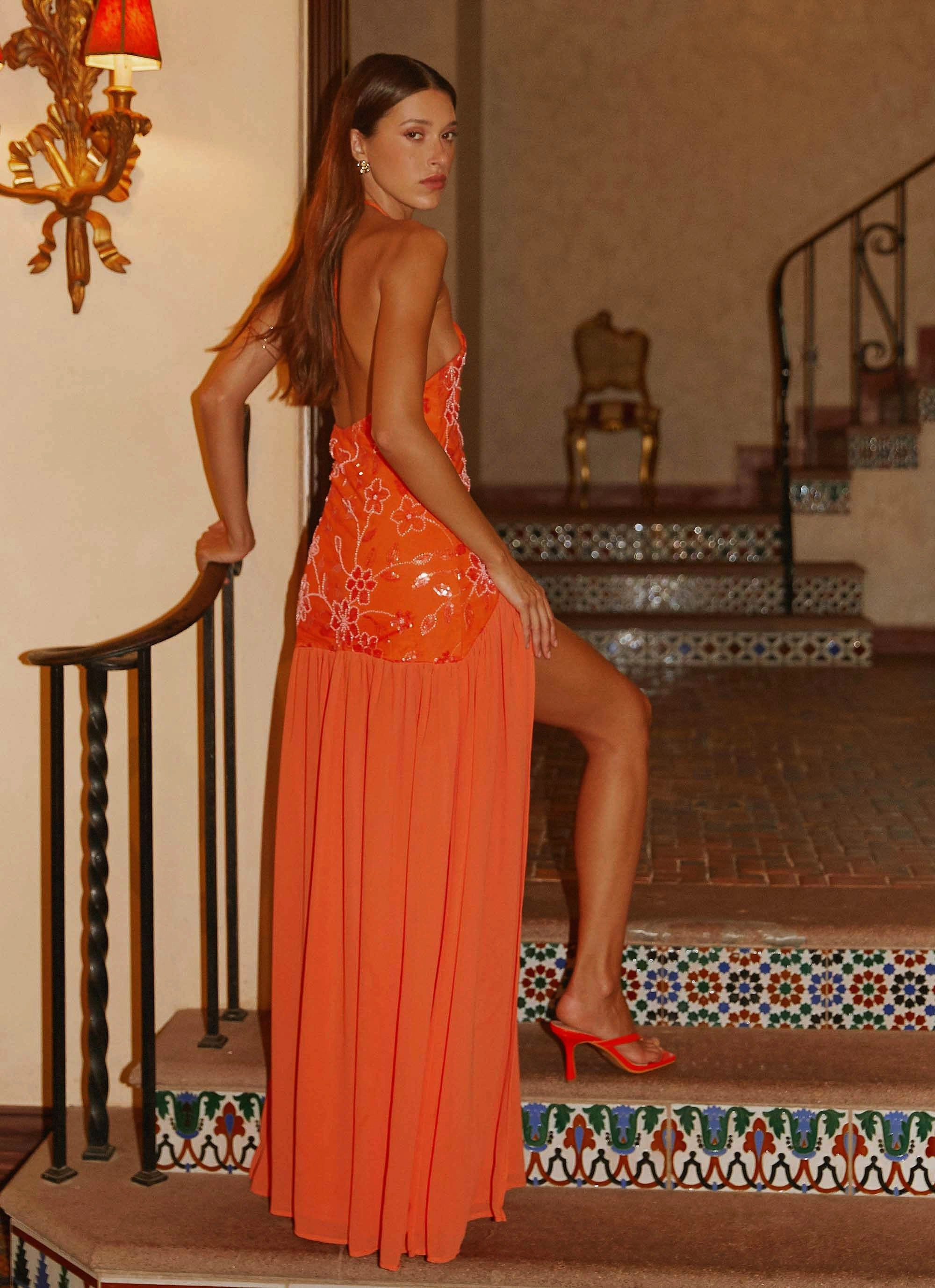 Janelle Beaded Maxi Dress - Orange Easy Pretty