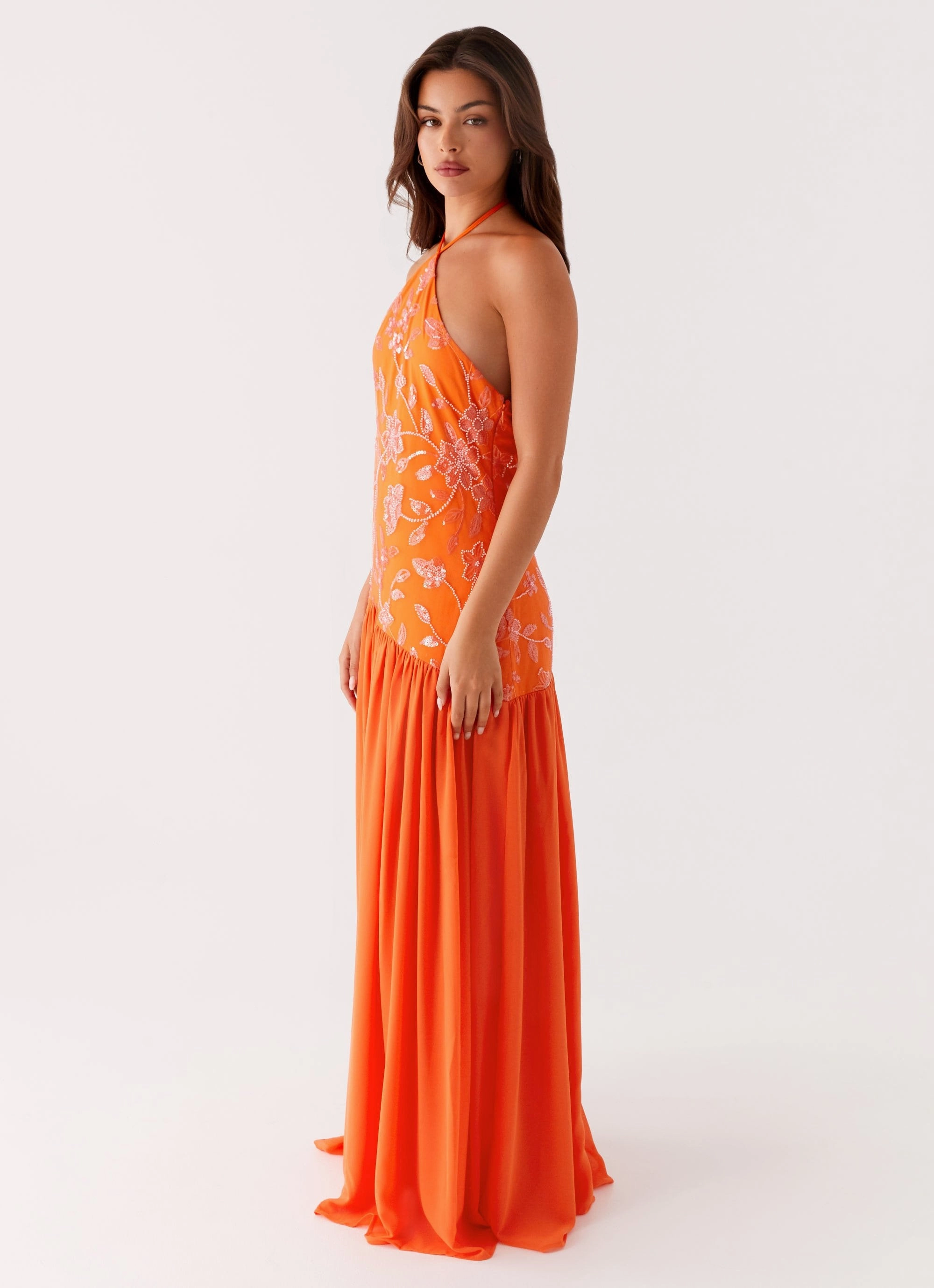 Janelle Beaded Maxi Dress - Orange Smooth Design