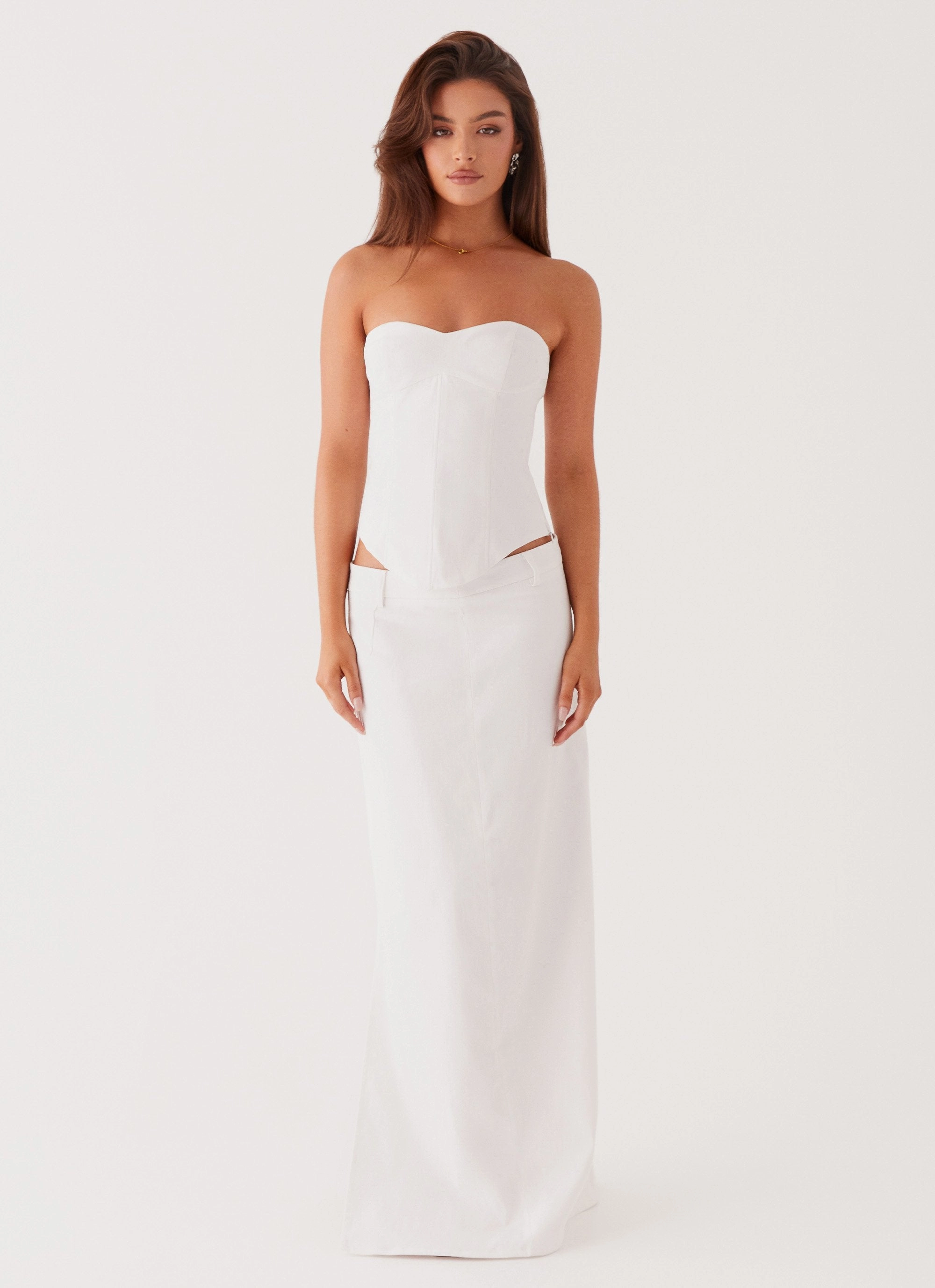 Jaslyn Maxi Skirt - White Polished Look Linen blend