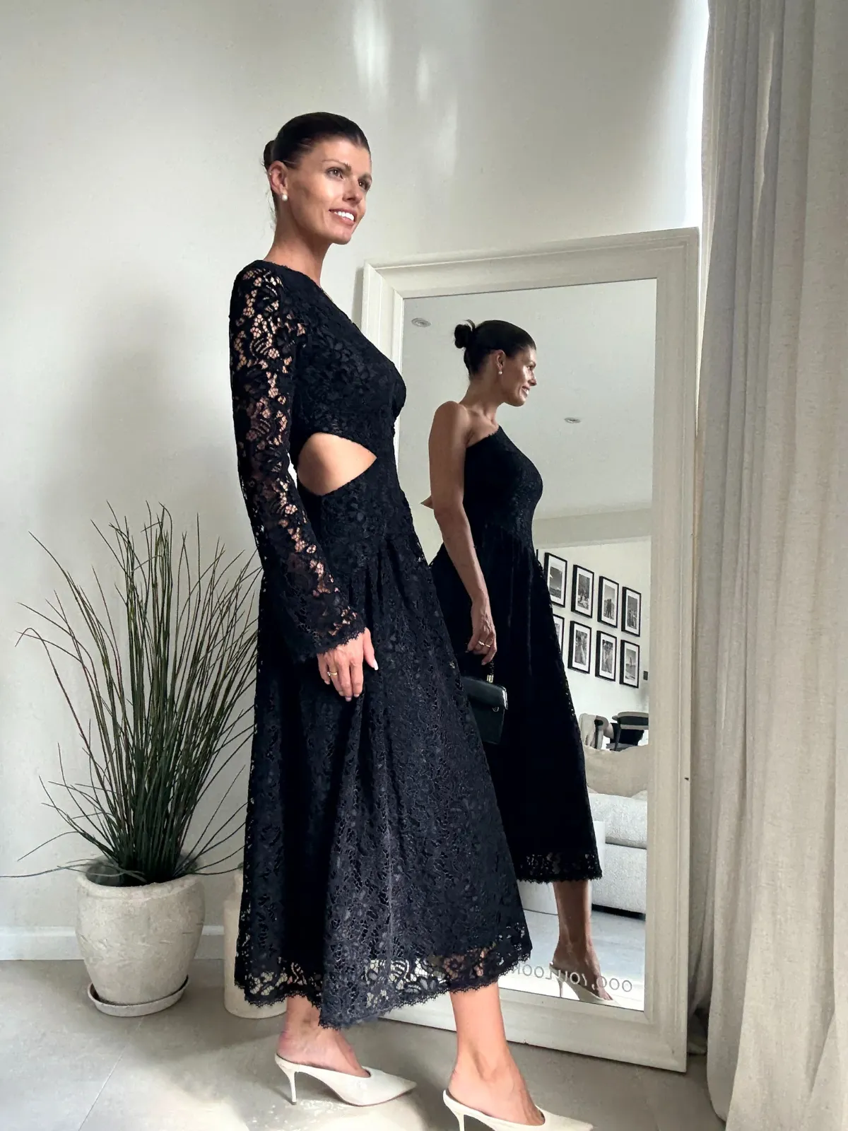 Casual and Comfy everyday elegance Jasmine Cut Out One Shoulder Dress in Black Lace