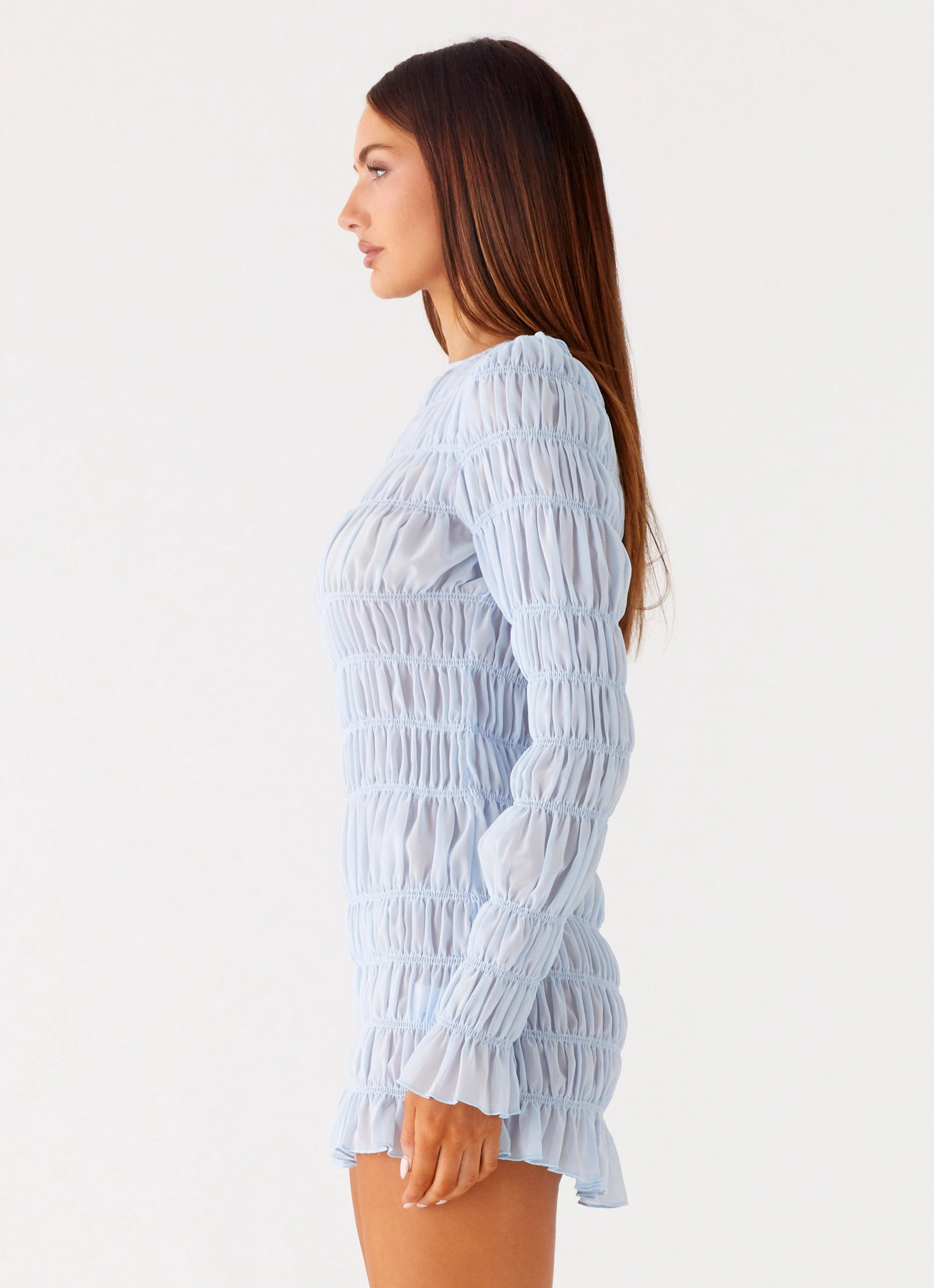 Jasy Long Sleeve Mini Dress - Sky Blue Sophisticated Style Relaxed Line