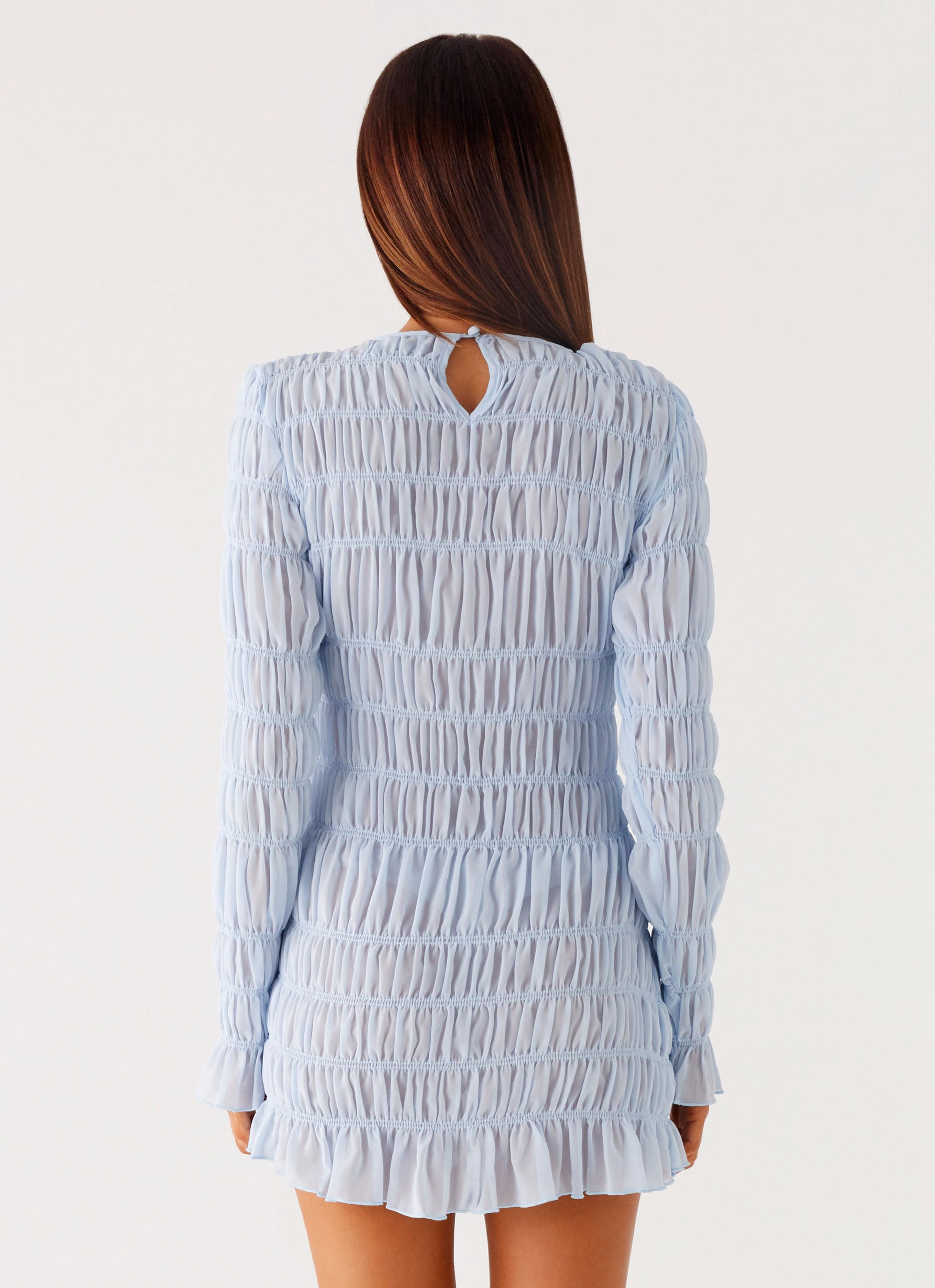 Smooth-Finish Jasy Long Sleeve Mini Dress - Sky Blue