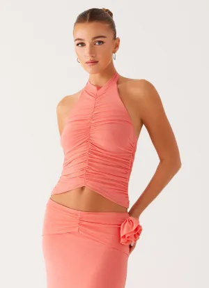 Recycled Polyester Flatlock Seam Design Jayce Halter Top - Salmon