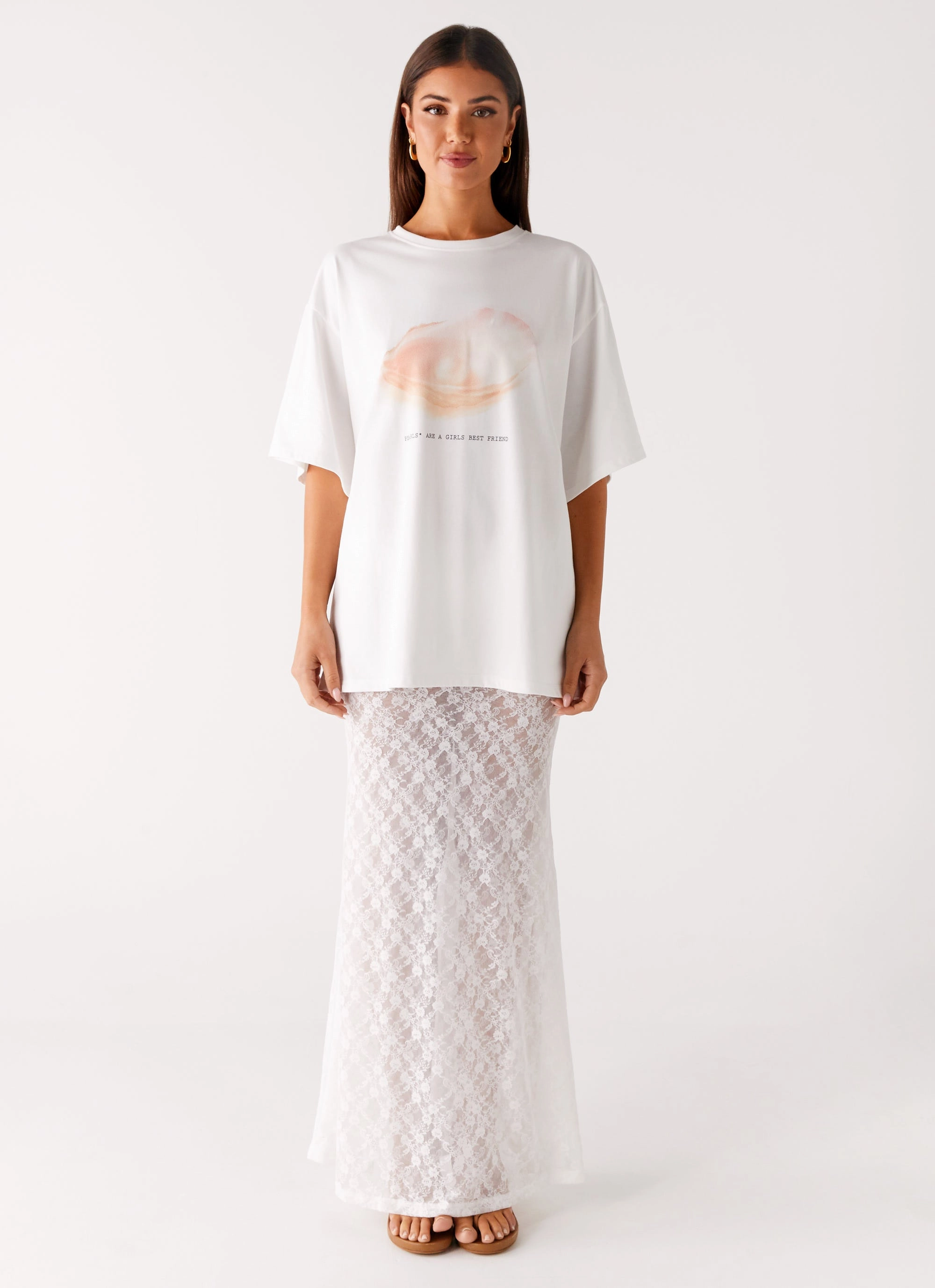 Basic Look Outfit Staple Jaz Lace Maxi Skirt - White