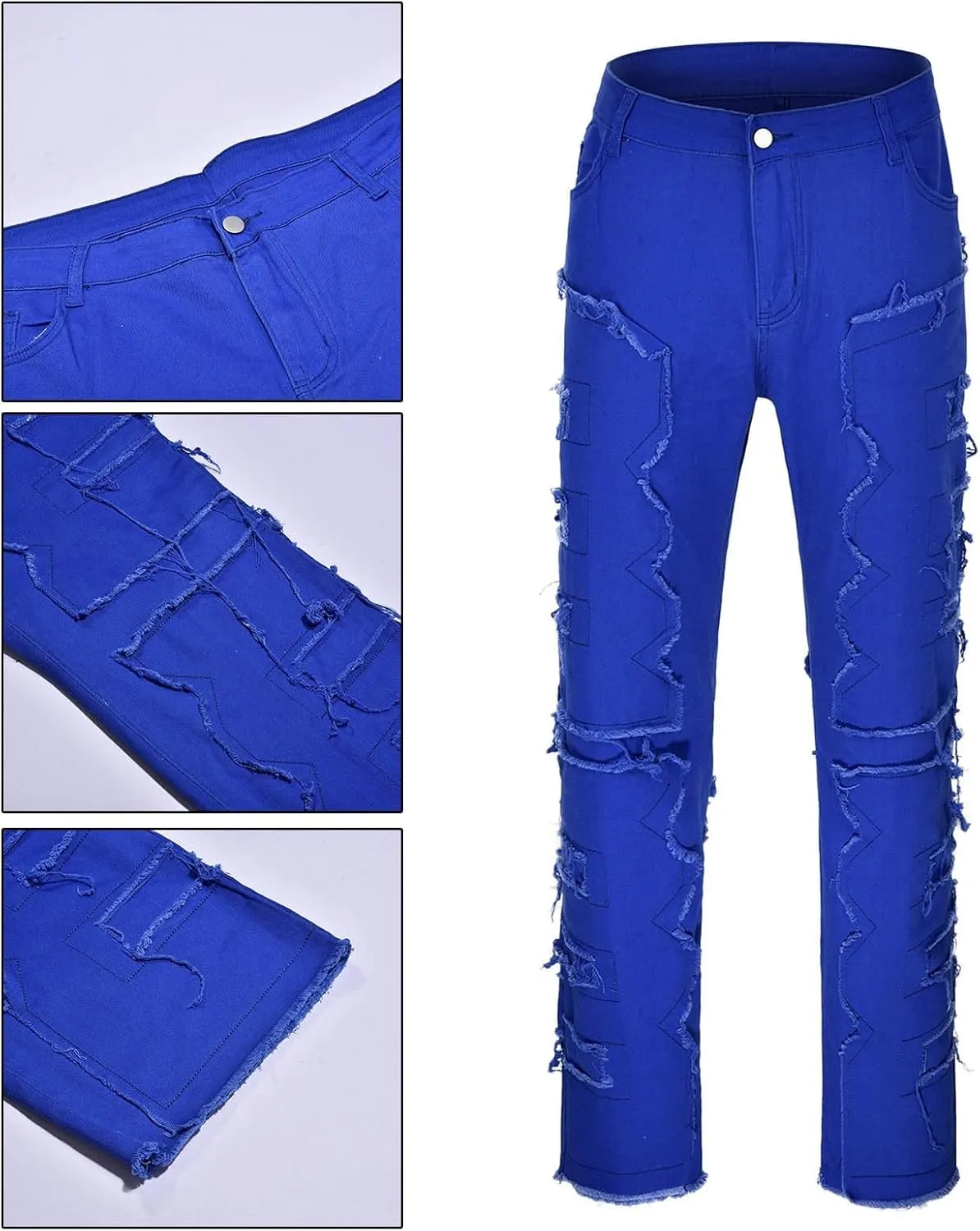Jeans for Men Slim Fit Men's Ripped Stacked Jeans Distressed Destroyed Skinny Demin Pants Slim Fit Trousers Streetwear