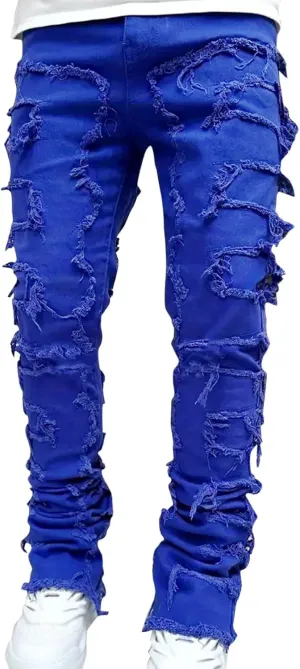 Jeans for Men Slim Fit Men's Ripped Stacked Jeans Distressed Destroyed Skinny Demin Pants Slim Fit Trousers Streetwear
