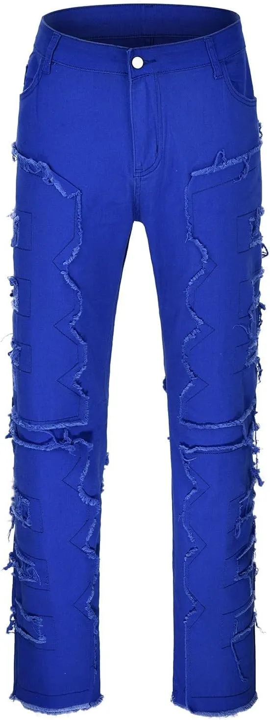 Jeans for Men Slim Fit Men's Ripped Stacked Jeans Distressed Destroyed Skinny Demin Pants Slim Fit Trousers Streetwear