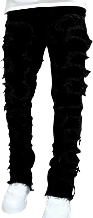 Jeans for Men Slim Fit Men's Slim Fit Stretch Jeans Distressed Patchwork Stacked Frayed Straight Leg Skinny Denim Pant
