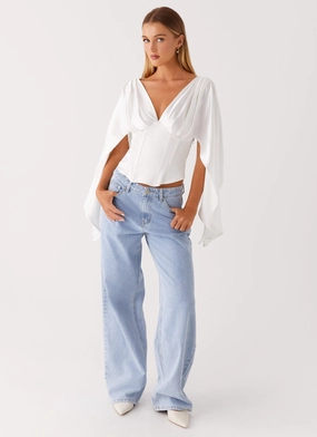 Jennifer Long Sleeve Corset - Ivory Smooth Interior Lining