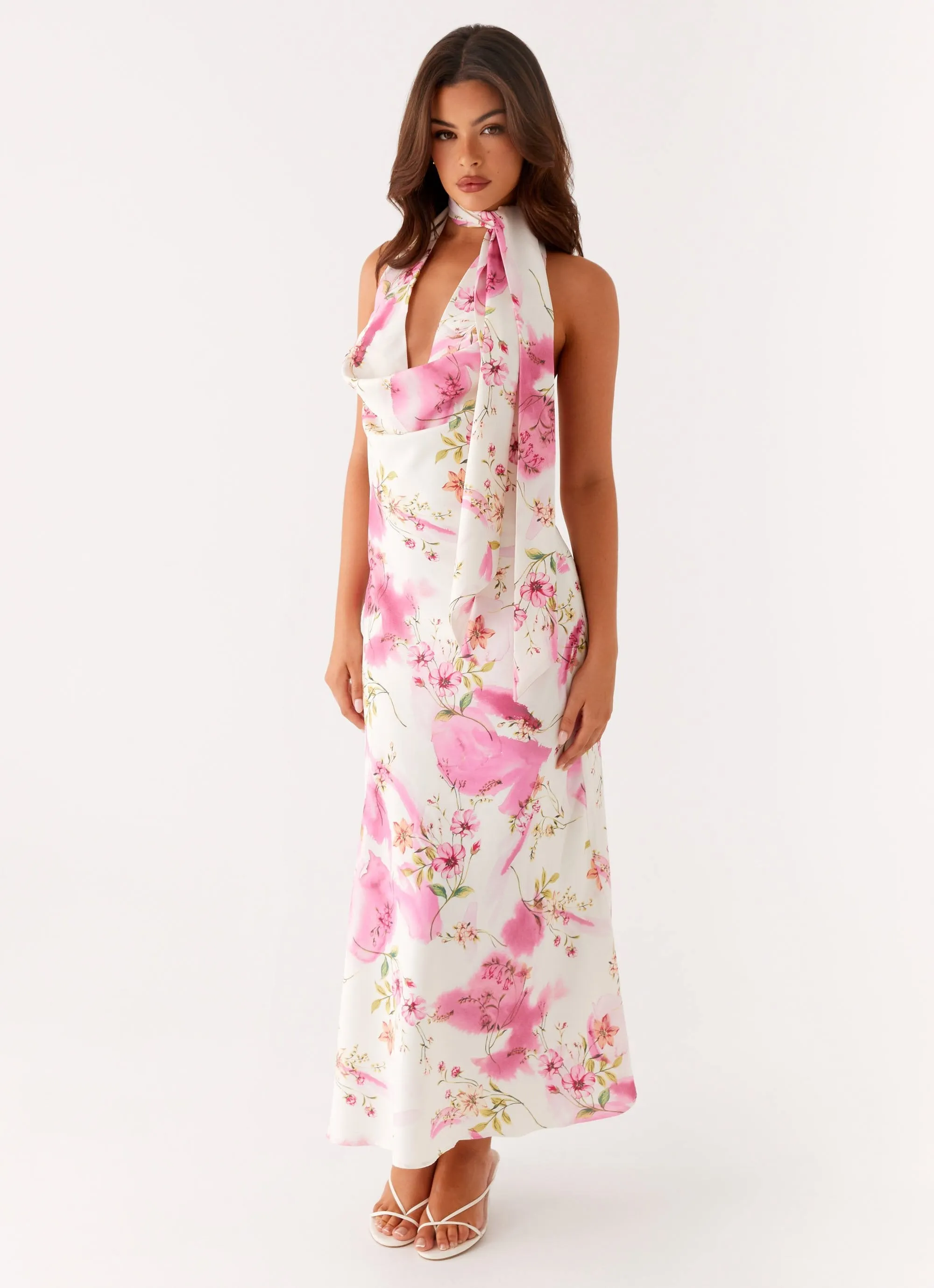 Jensen Midi Dress - Ivory Floral Print Sleek Silhouette