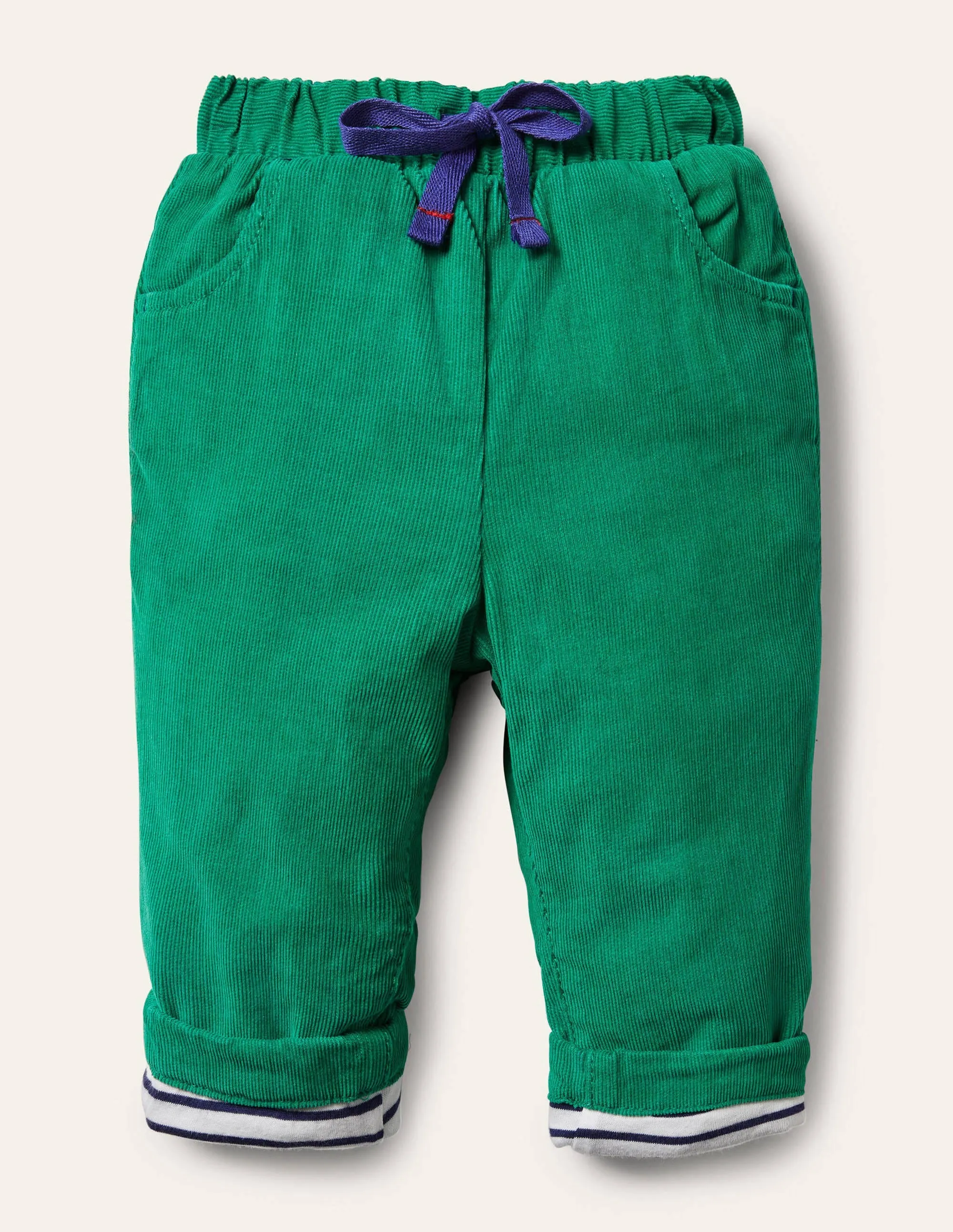 Jersey-lined Cord Trousers-Highland Green