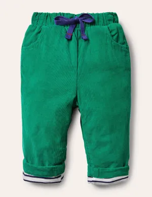 Jersey-lined Cord Trousers-Highland Green