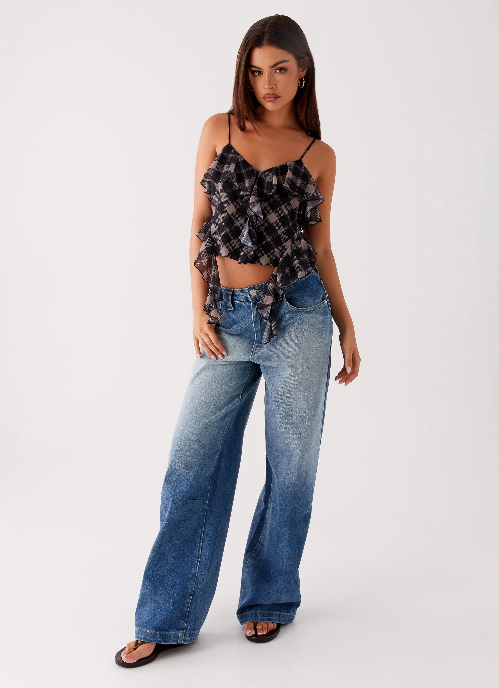 Jessie Cami Top - Taupe Check Hidden Ventilation Zones Bonded Seam Innovation