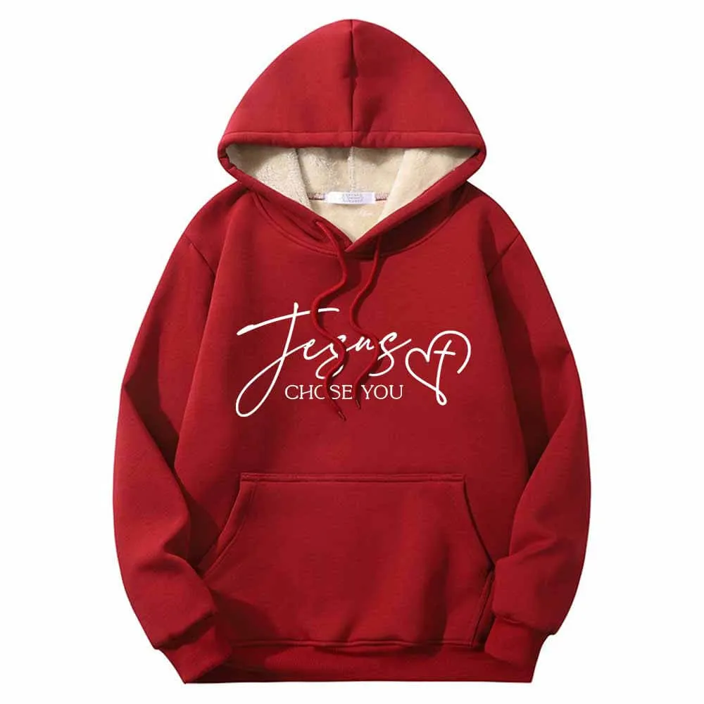 Jesus Chose You Christian Crew Collar Fleece Sherpa Hoodie