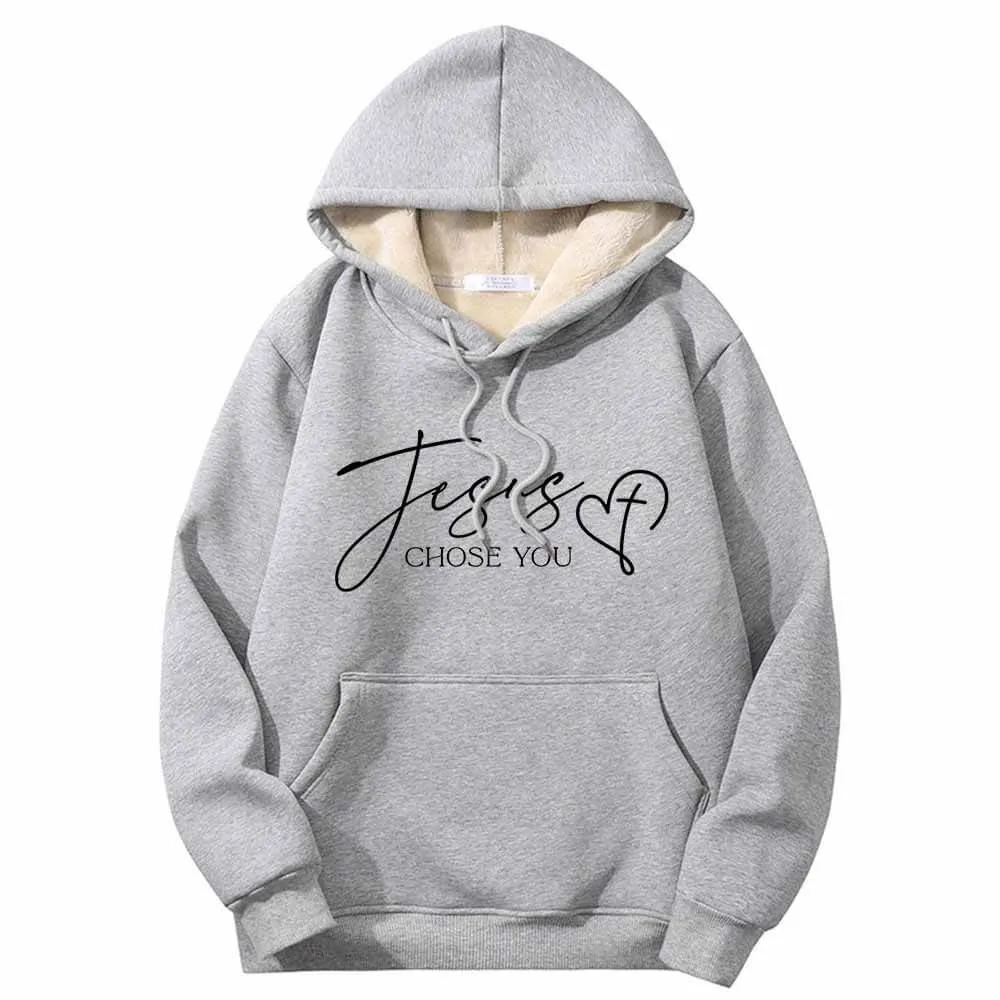 Jesus Chose You Christian Crew Collar Fleece Sherpa Hoodie