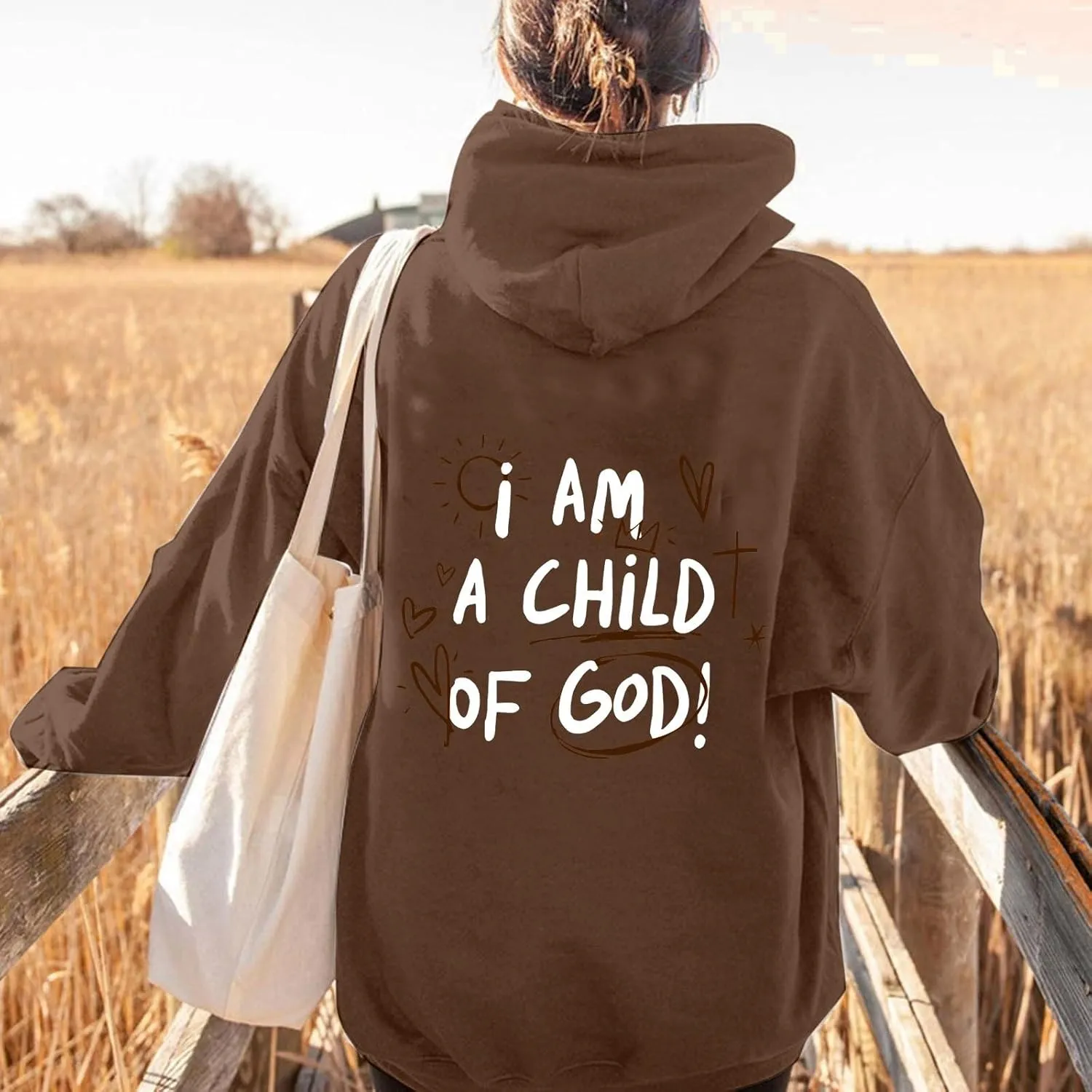 Jesus Hoodies for Women Teen Girls I AM A Child of GOD Graphic Oversized Long Sleeve Christian Sweatshirts Trendy Y2K Sweater