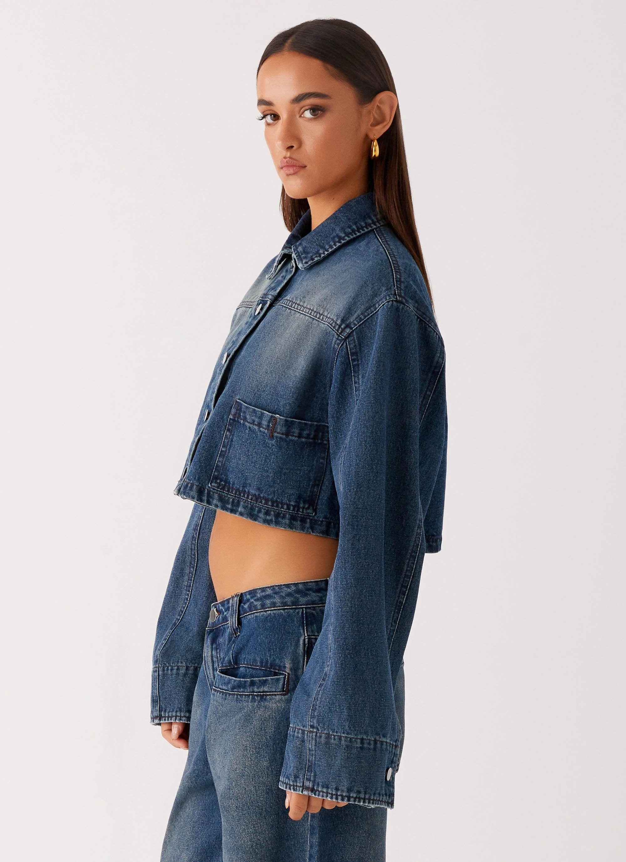 Adjustable Hood System Water Based Coating Joan Cropped Denim Jacket - Indigo