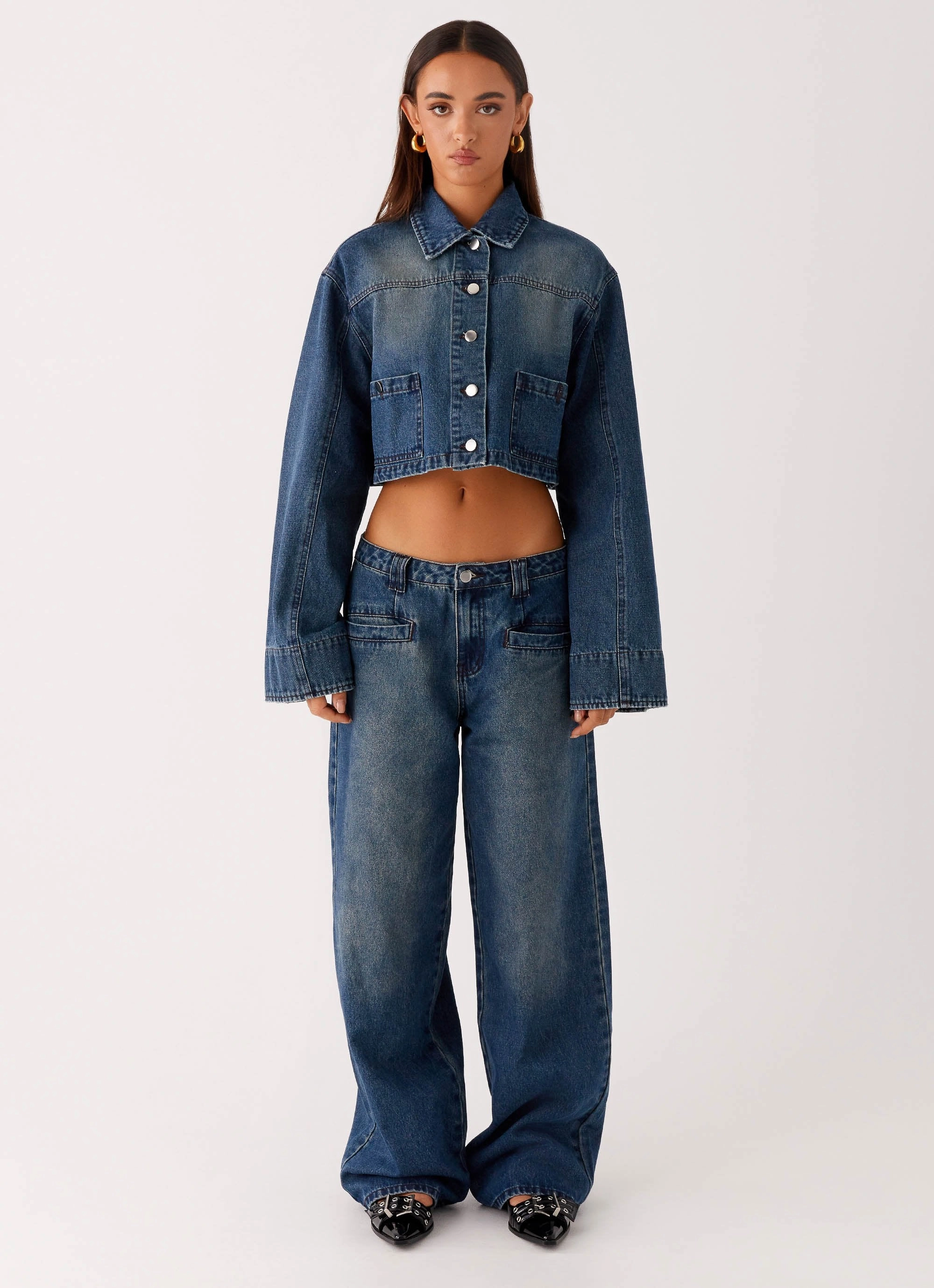 Joan Cropped Denim Jacket - Indigo Classic Ribbed Cuffs