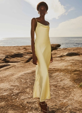 Easy Layering Piece Flexible Fit Joanna Satin Maxi Dress - Lemon