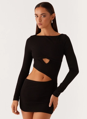 Jocelyn Long Sleeve Mini Dress - Black Airy Feel