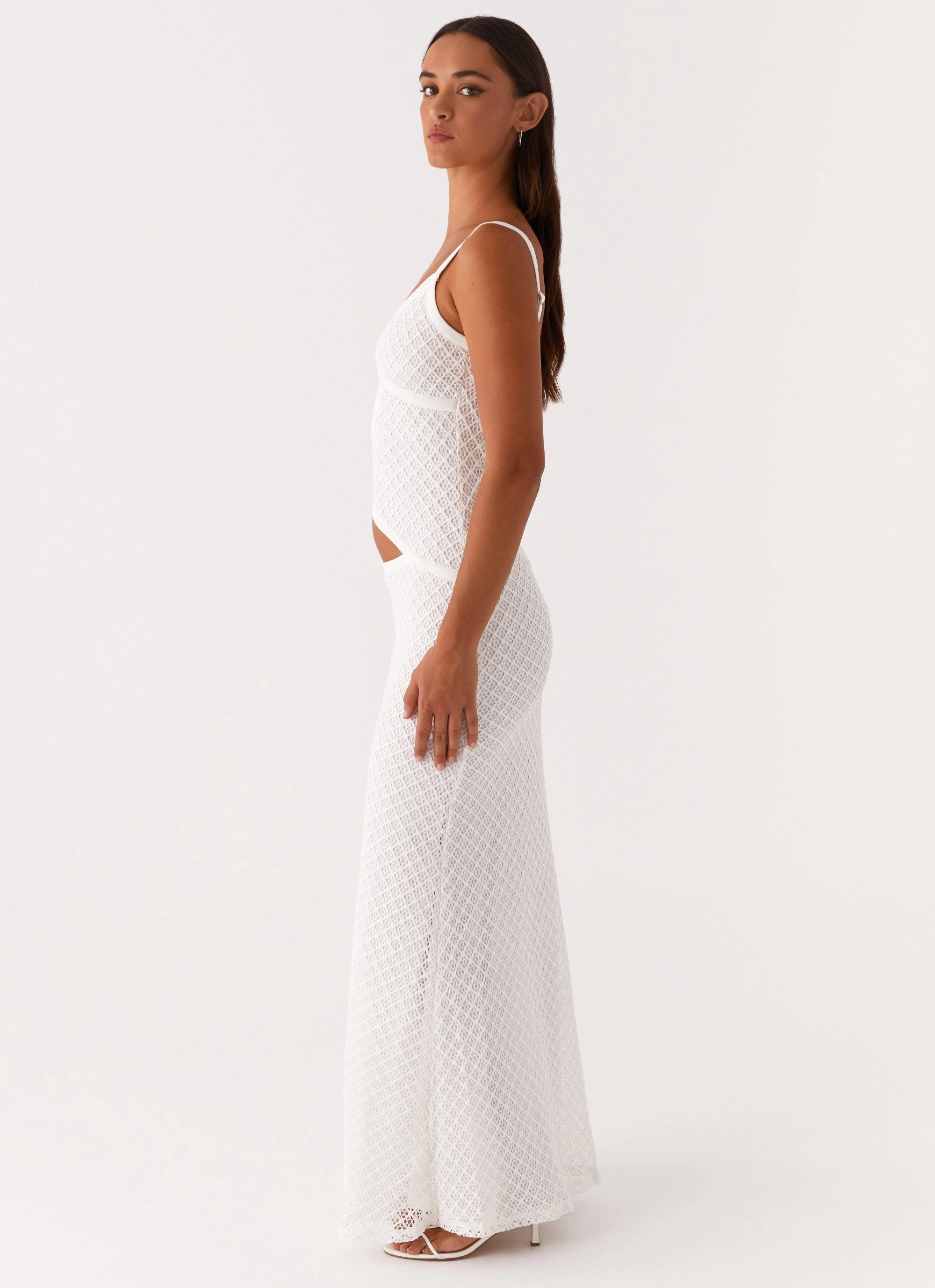 Jocelyn Maxi Dress - White Crochet Draped-Style