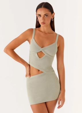 Jocelyn Mini Dress - Sage Shiny surface