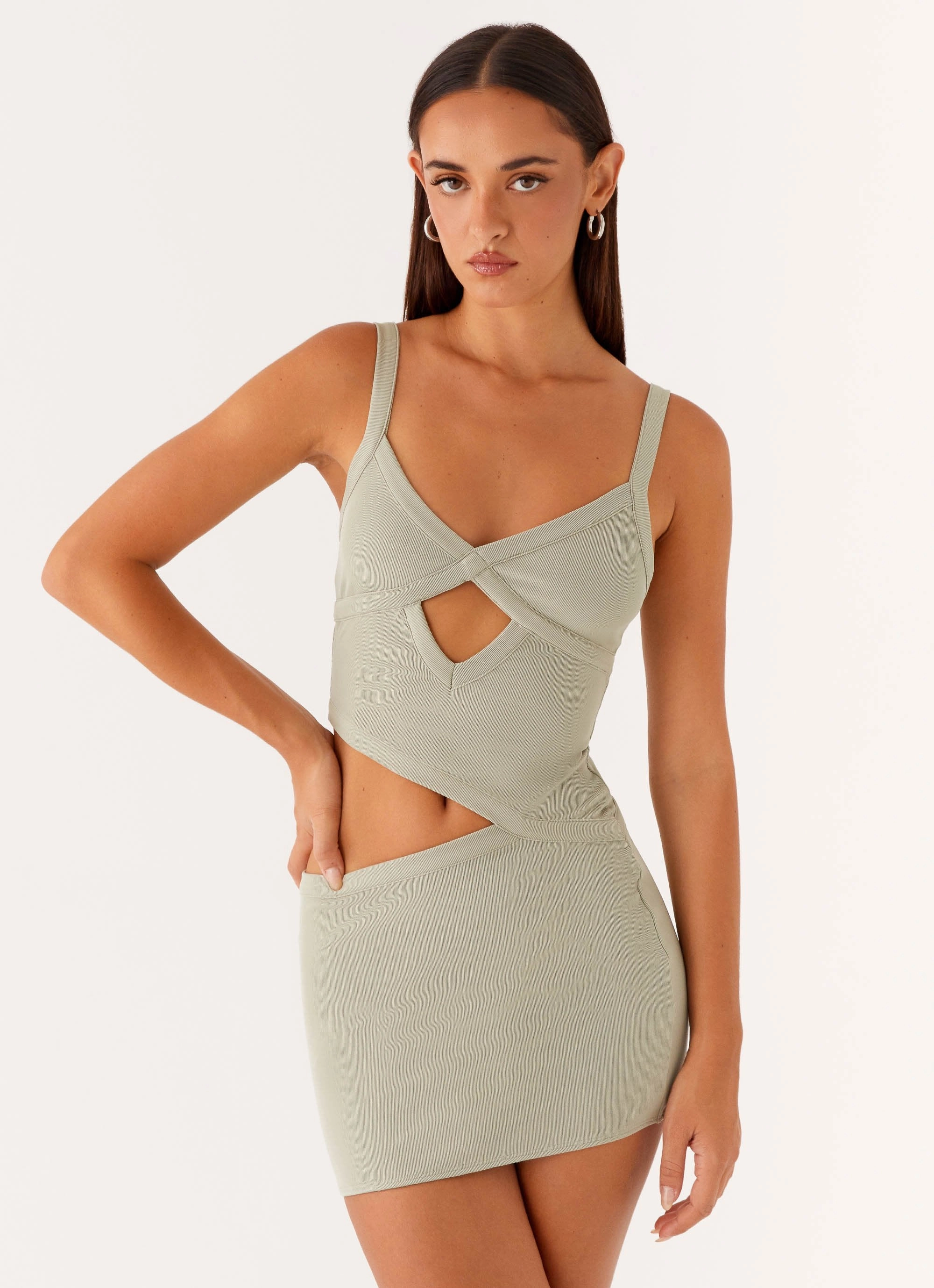 Jocelyn Mini Dress - Sage Shiny surface
