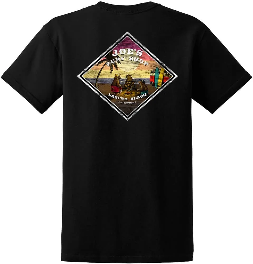 JOES SURF SHOP Men's 3 Bears On A Beach Logo Heavyweight Tees