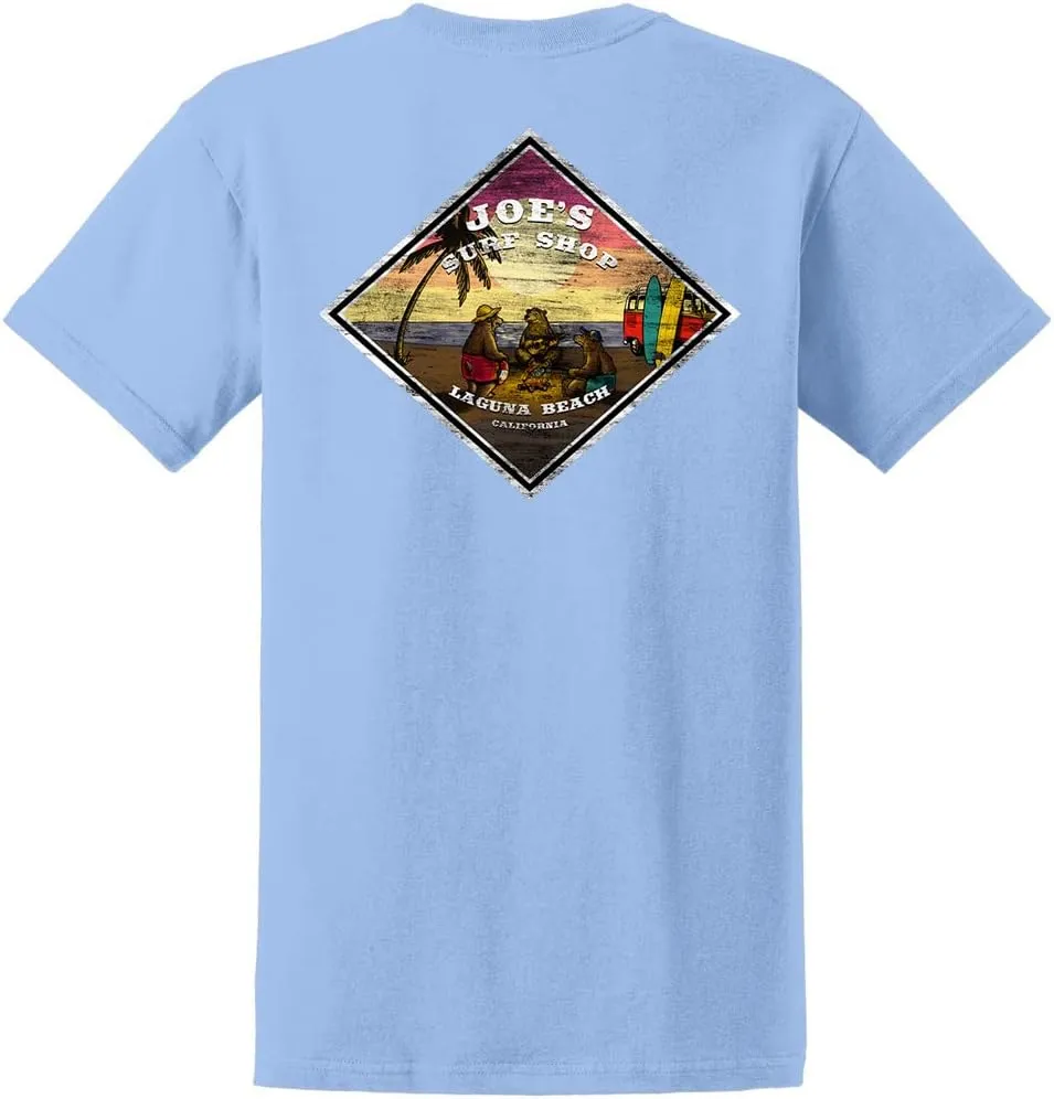 JOES SURF SHOP Men's 3 Bears On A Beach Logo Heavyweight Tees