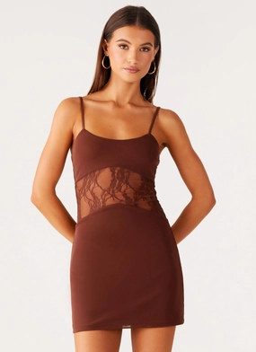 Jordanna Lace Mini Dress - Chocolate Retro Vibes