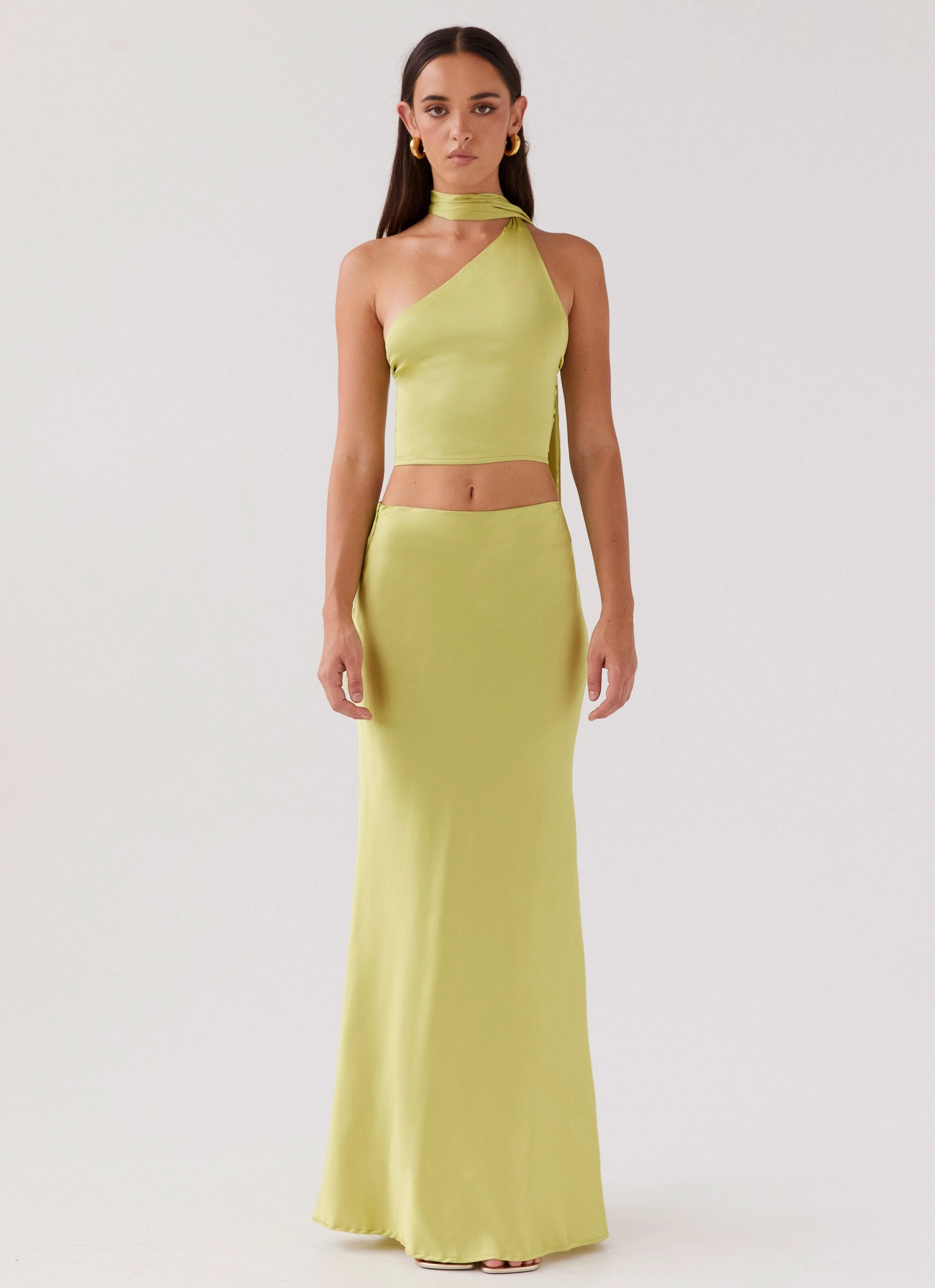 Local Artisan Josefina Satin Maxi Skirt - Chartreuse