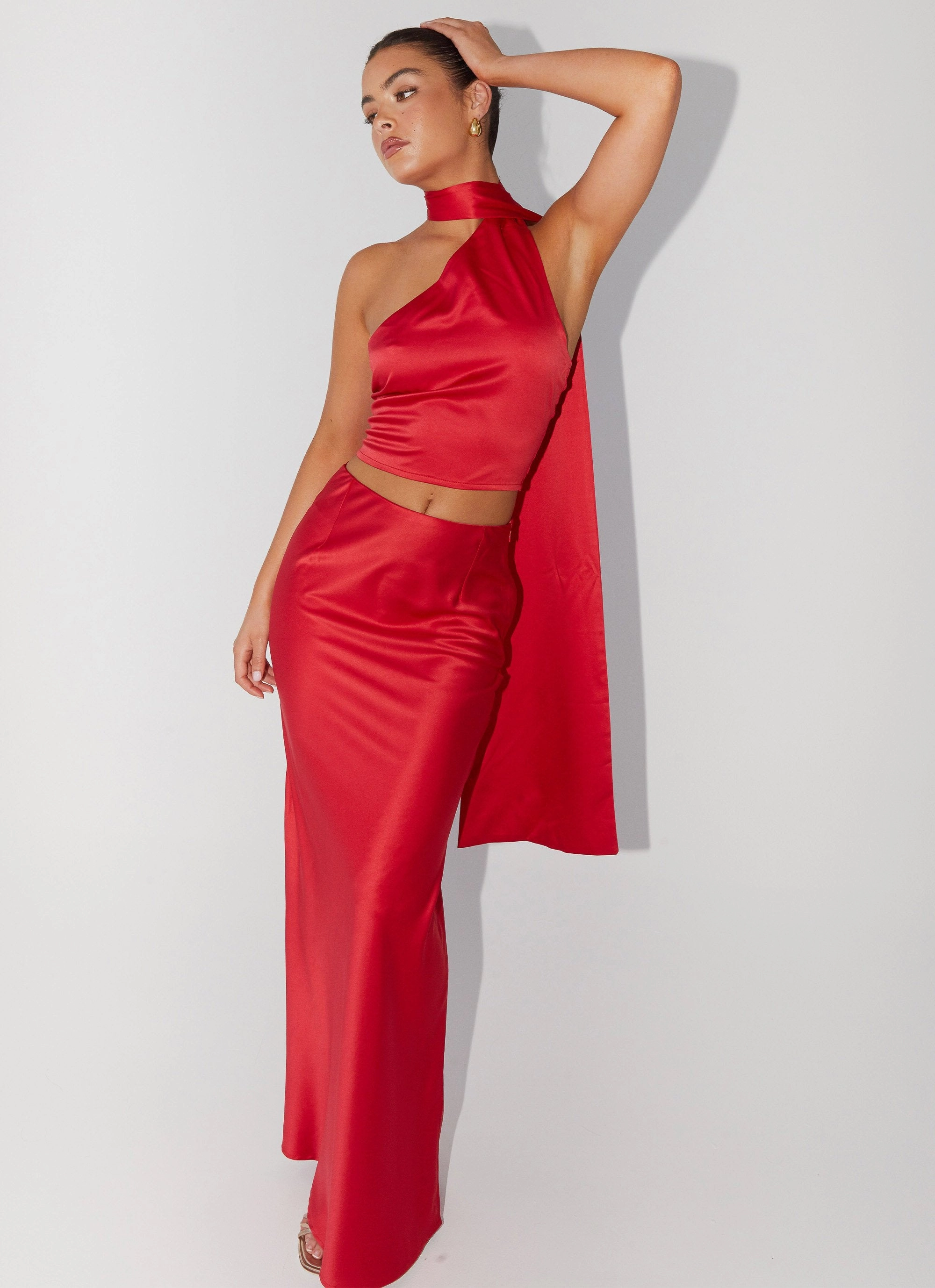 Neutral palette Josefina Satin Maxi Skirt - Rouge Red
