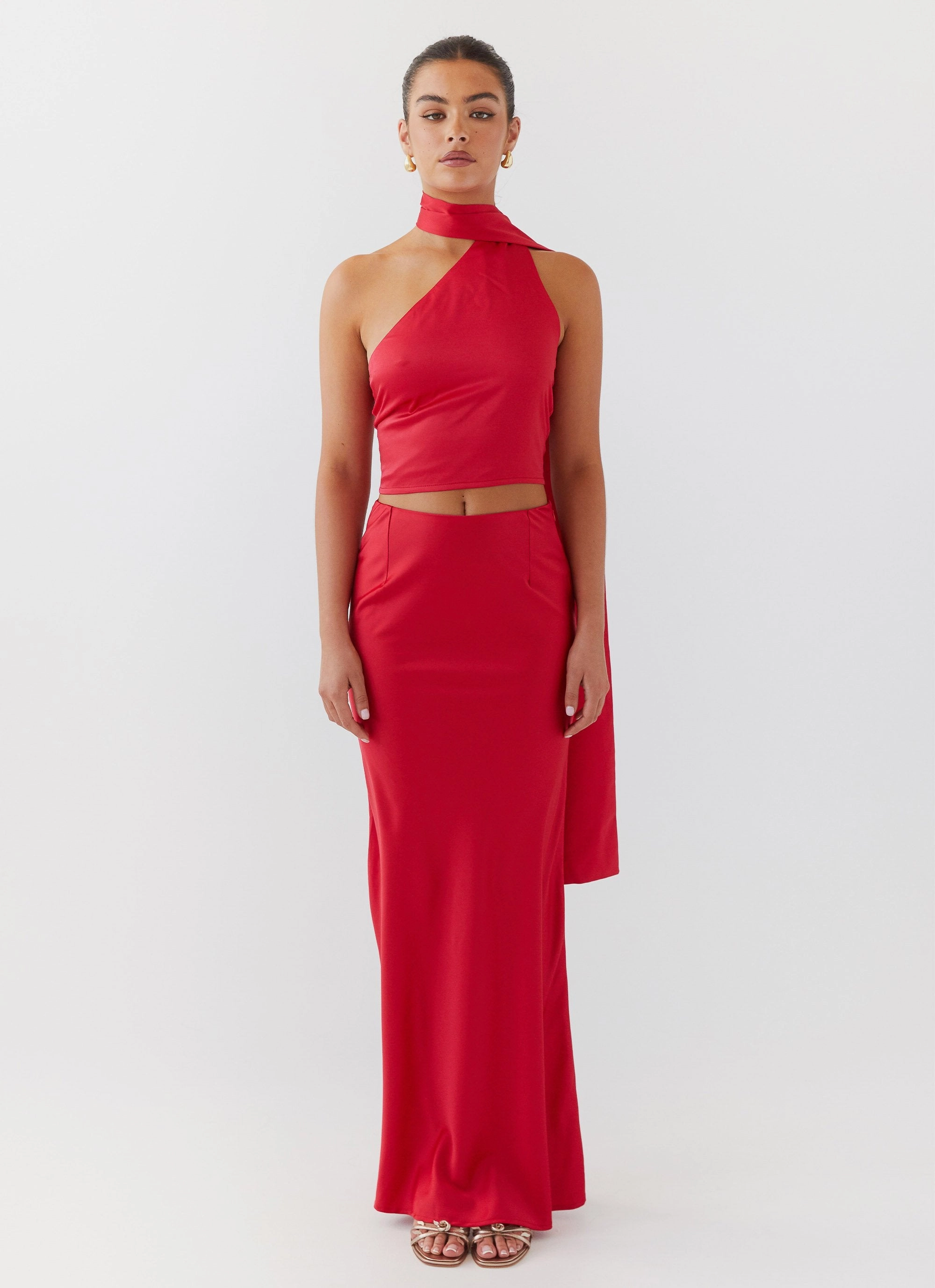 Built In Shorts Josefina Satin Maxi Skirt - Rouge Red