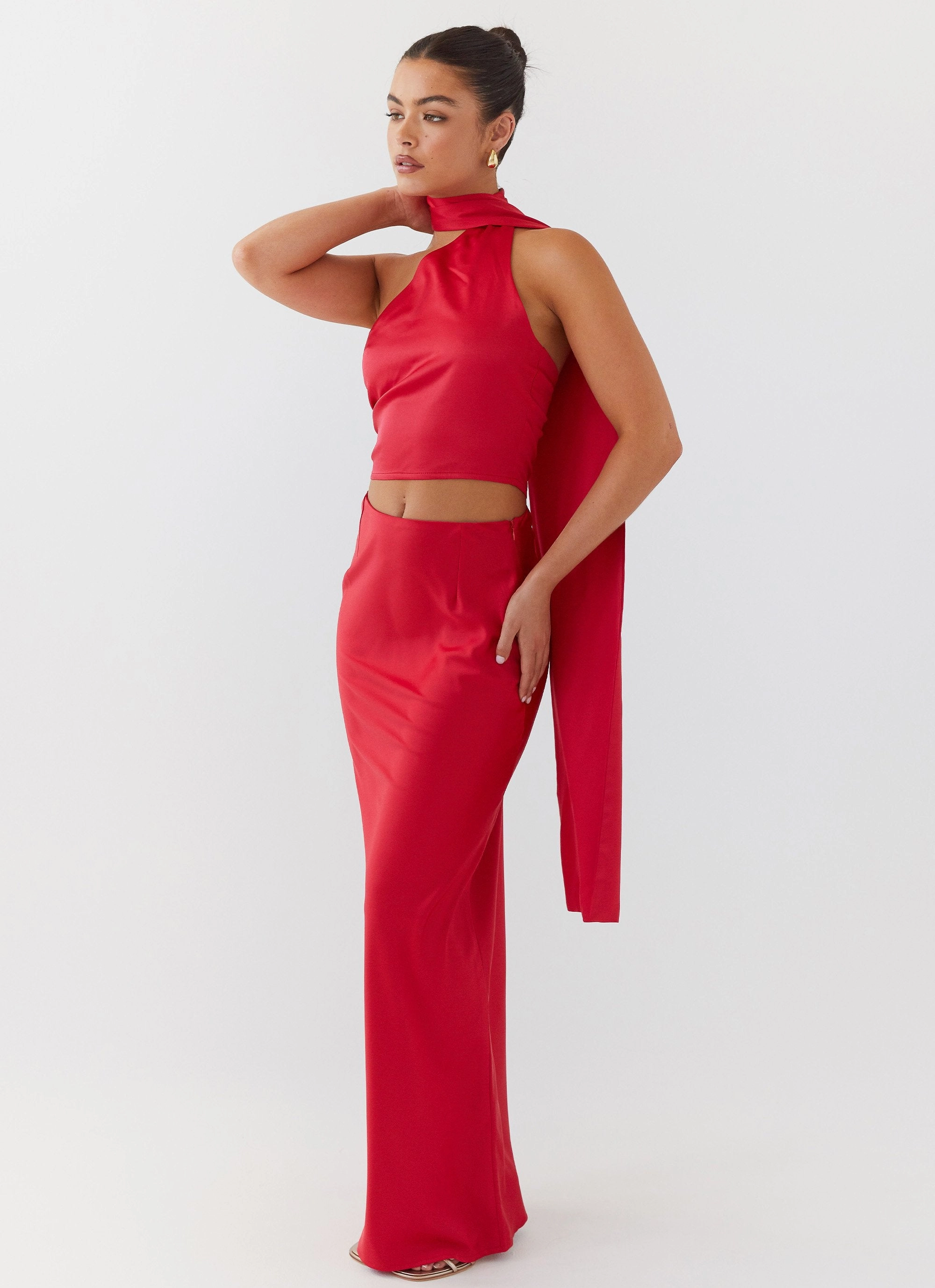 Minimalist Chic Josefina Satin Maxi Skirt - Rouge Red