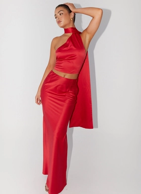 Neutral palette Josefina Satin Maxi Skirt - Rouge Red