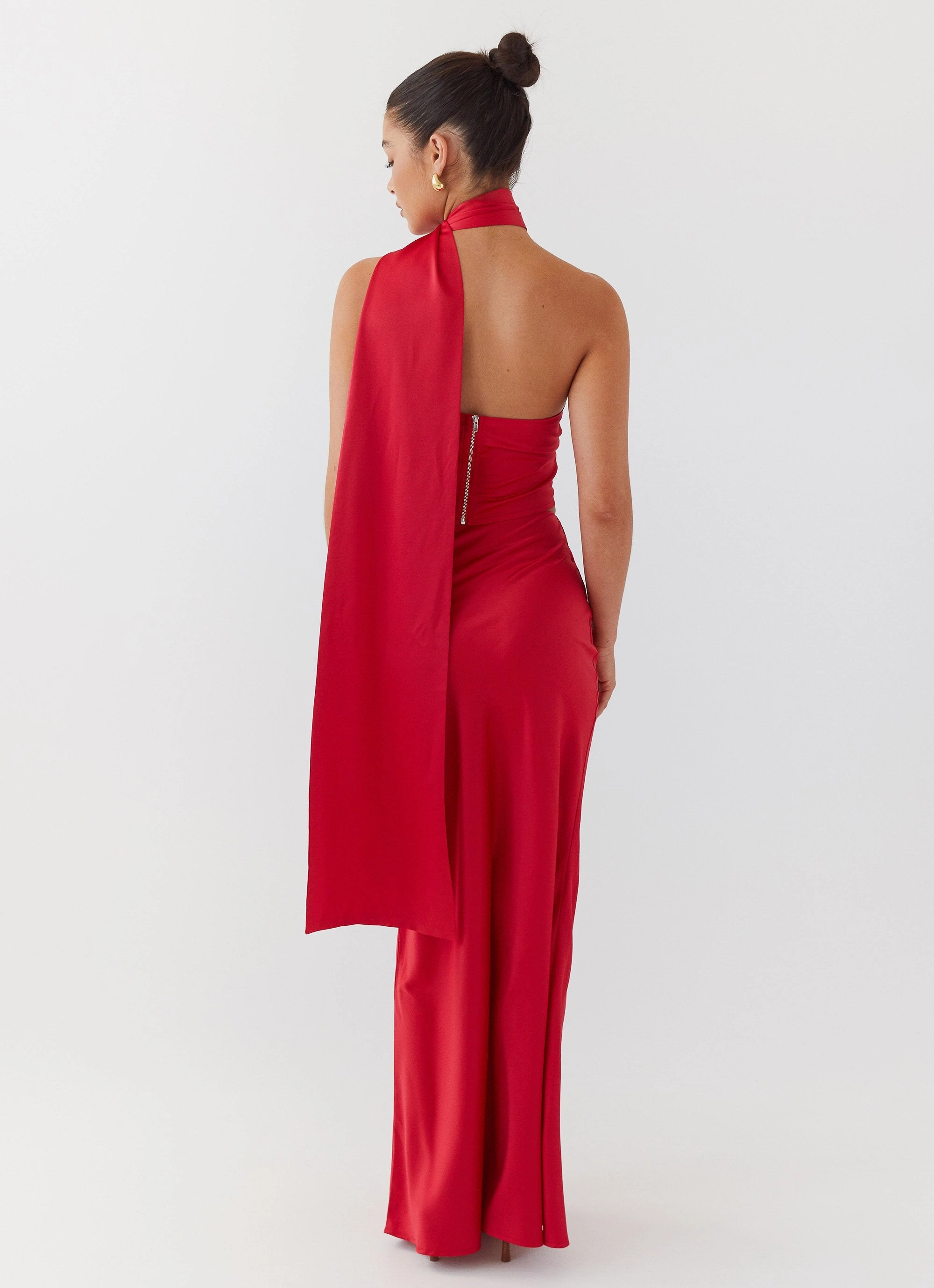 Josefina Satin Maxi Skirt - Rouge Red Chic casual