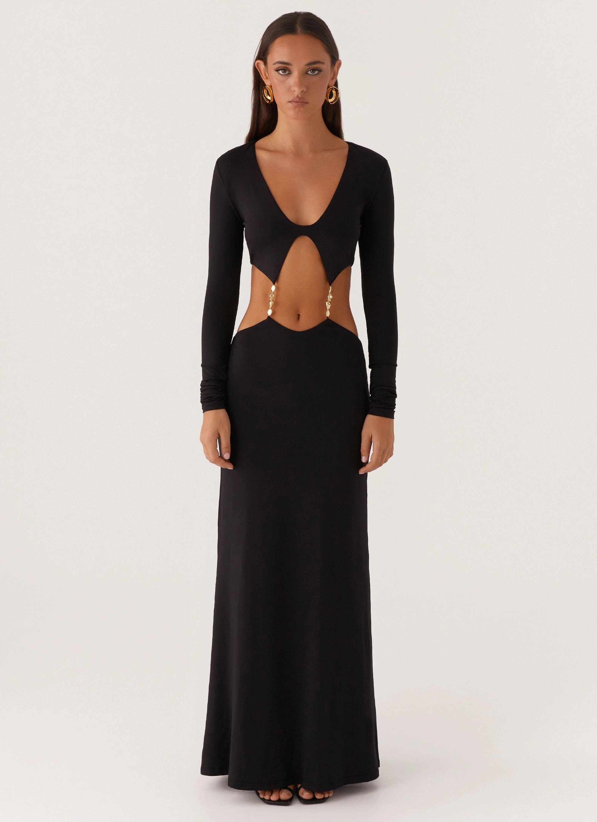 Jourdan Maxi Dress - Black Sequin-Detail Cozy Layers
