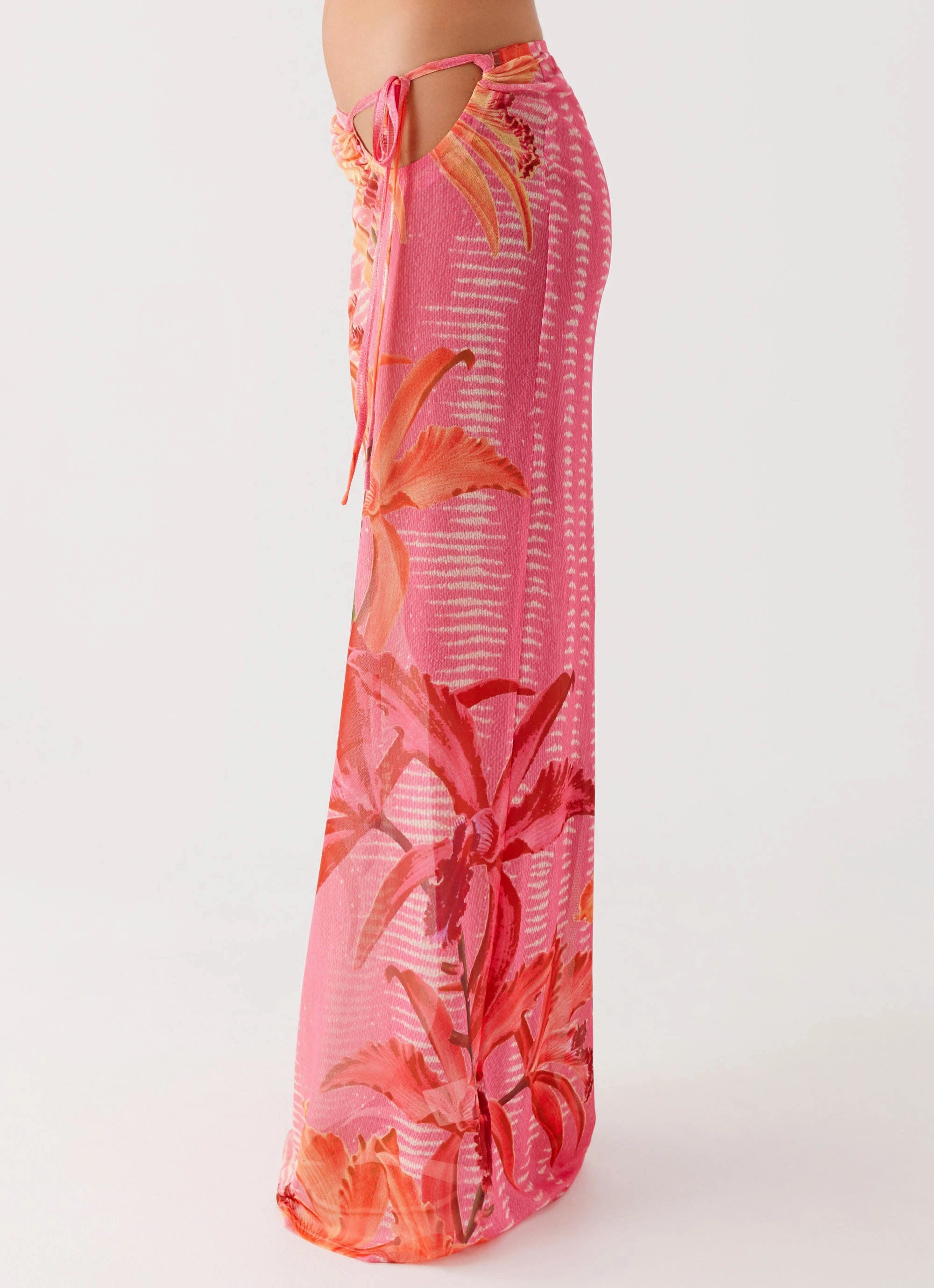 Jovani Maxi Skirt - Tropical Pink Print color block Contrast Panel