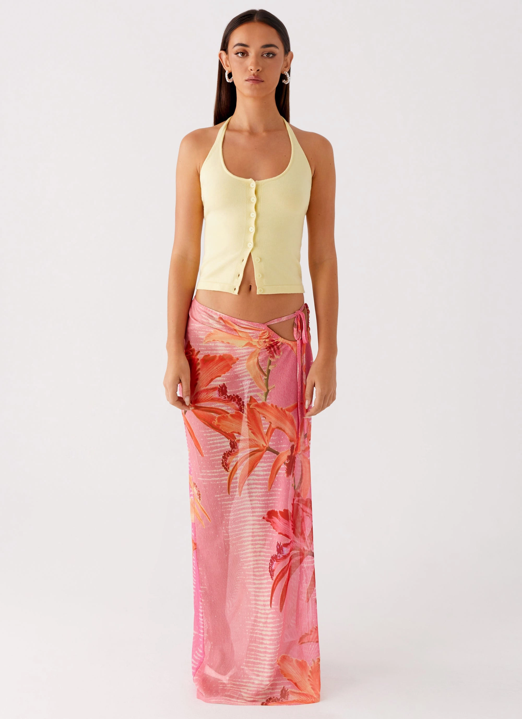 Jovani Maxi Skirt - Tropical Pink Print Water resistant coating