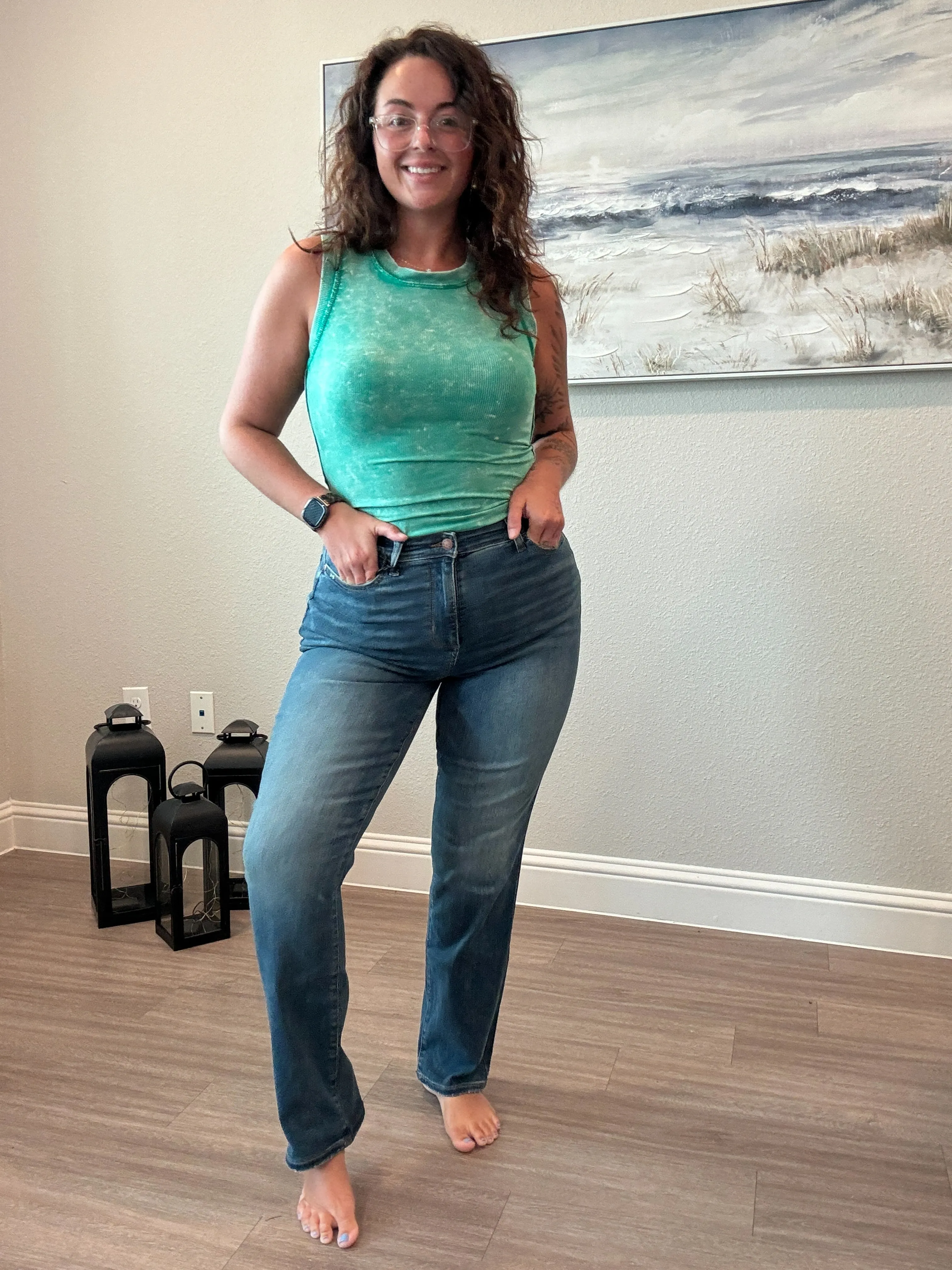 Judy Blue Dk Blue High Waist Straight Fit Denim 8601