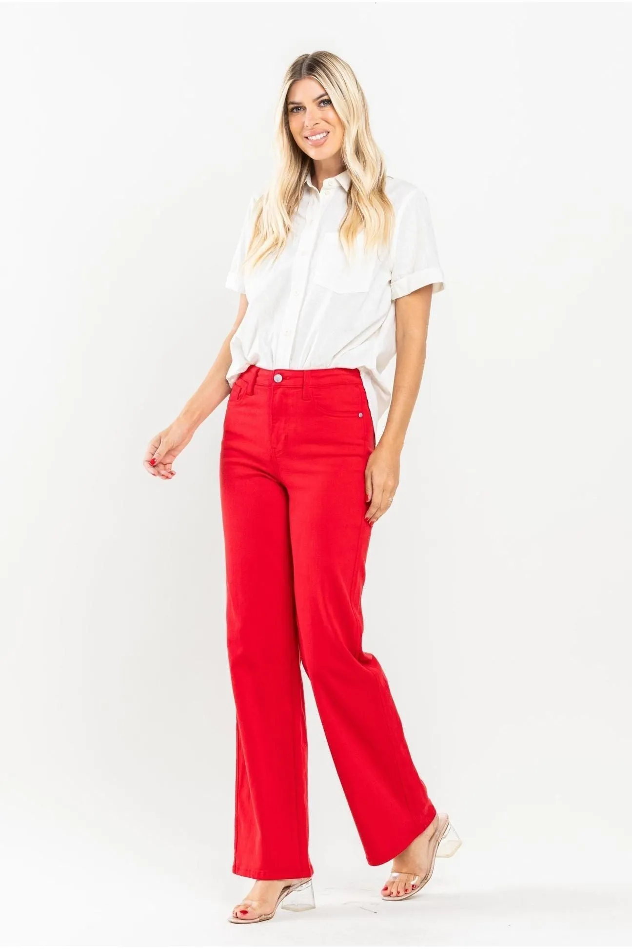 Judy blue High Waist Red Garment Dyed 90's Straight Jeans (reg and curvy)