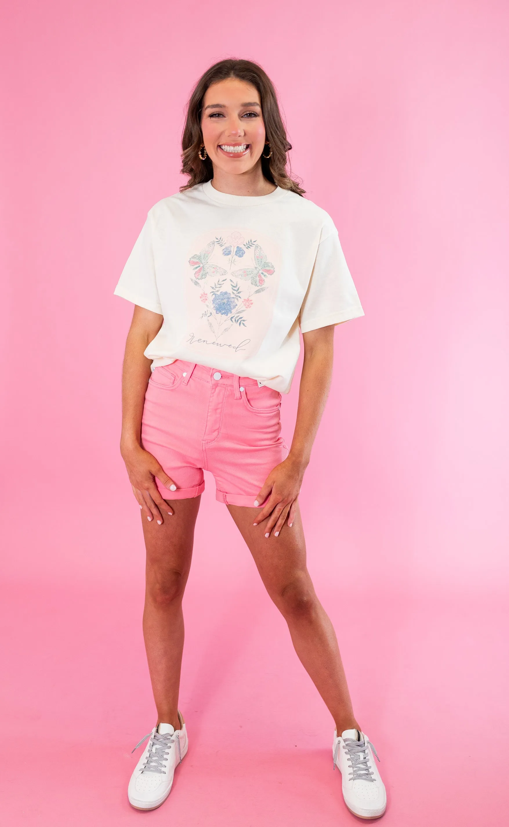 Judy Blue: HW Tummy Control Dyed Shorts - Pink