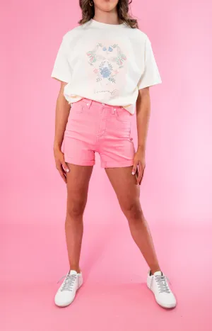 Judy Blue: HW Tummy Control Dyed Shorts - Pink