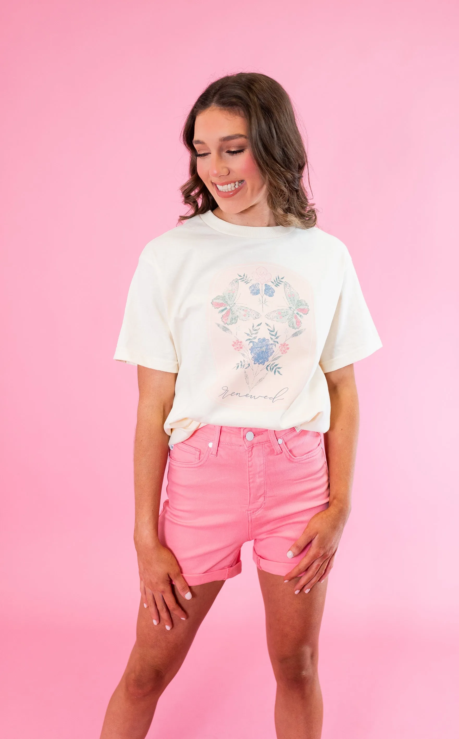 Judy Blue: HW Tummy Control Dyed Shorts - Pink