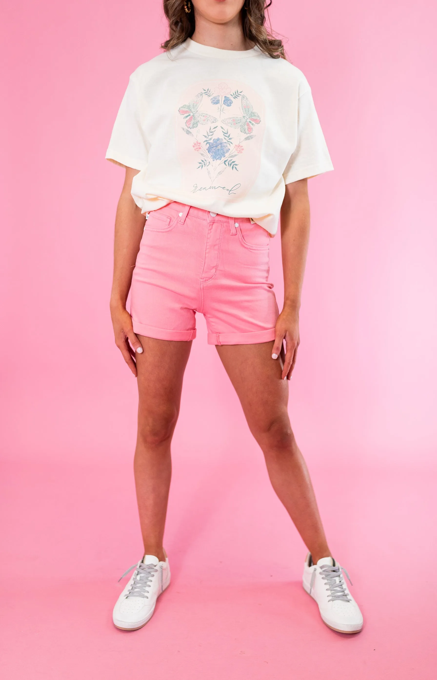 Judy Blue: HW Tummy Control Dyed Shorts - Pink