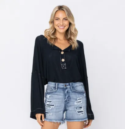 Judy Blue Mid Rise Patch and Wash Out Cutoff Shorts
