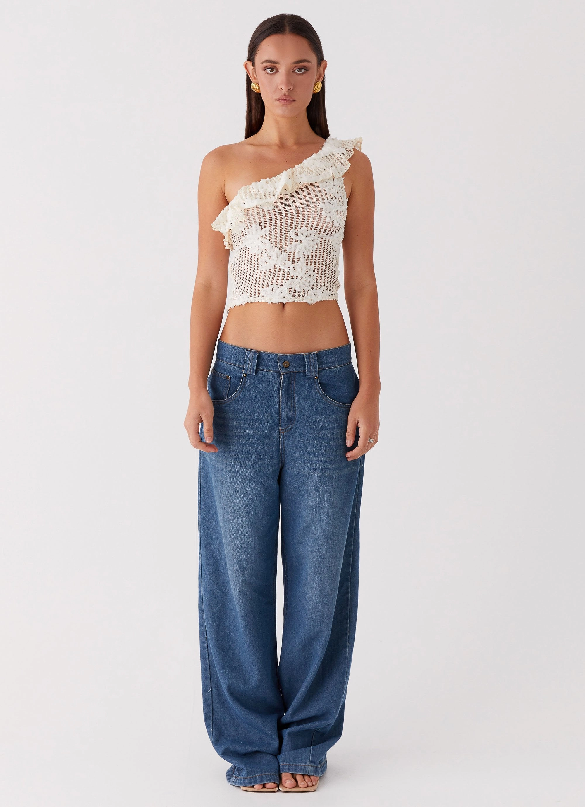 Juilette One Shoulder Top - Ivory Abrasion Resistant Fabric