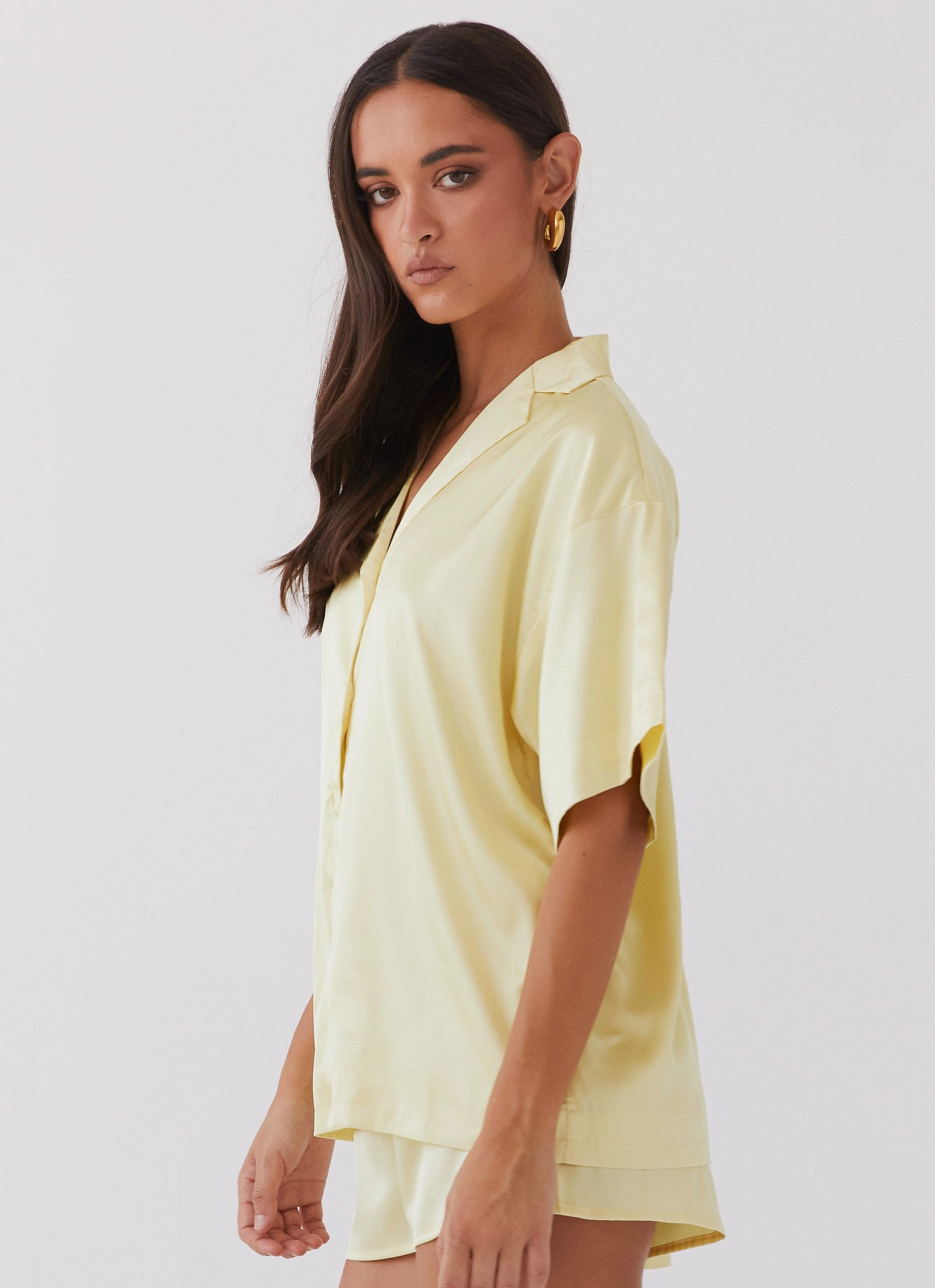 Sport Inspired Style Julia Satin Oversized Shirt - Lemon